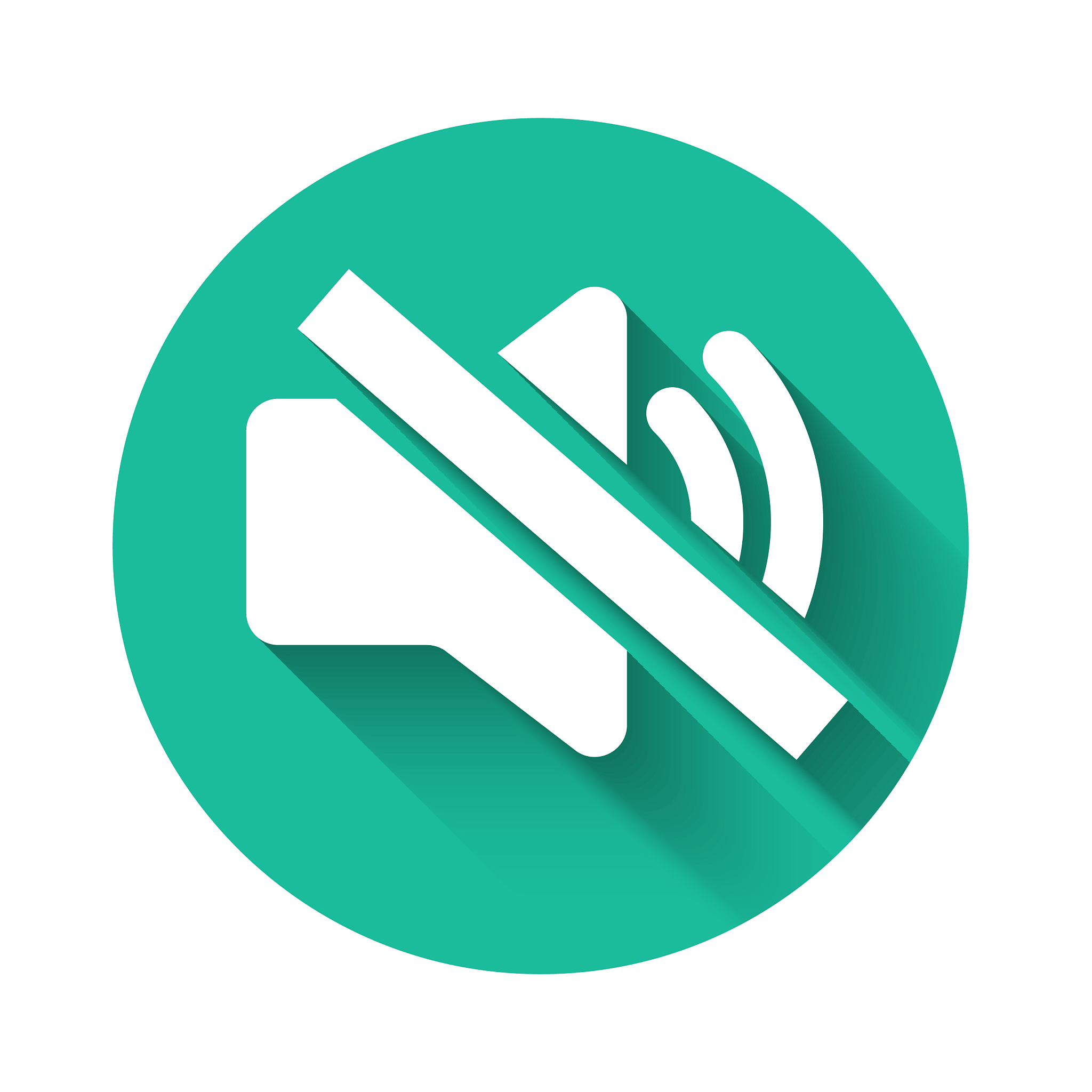 white speaker mute icon isolated with long shadow