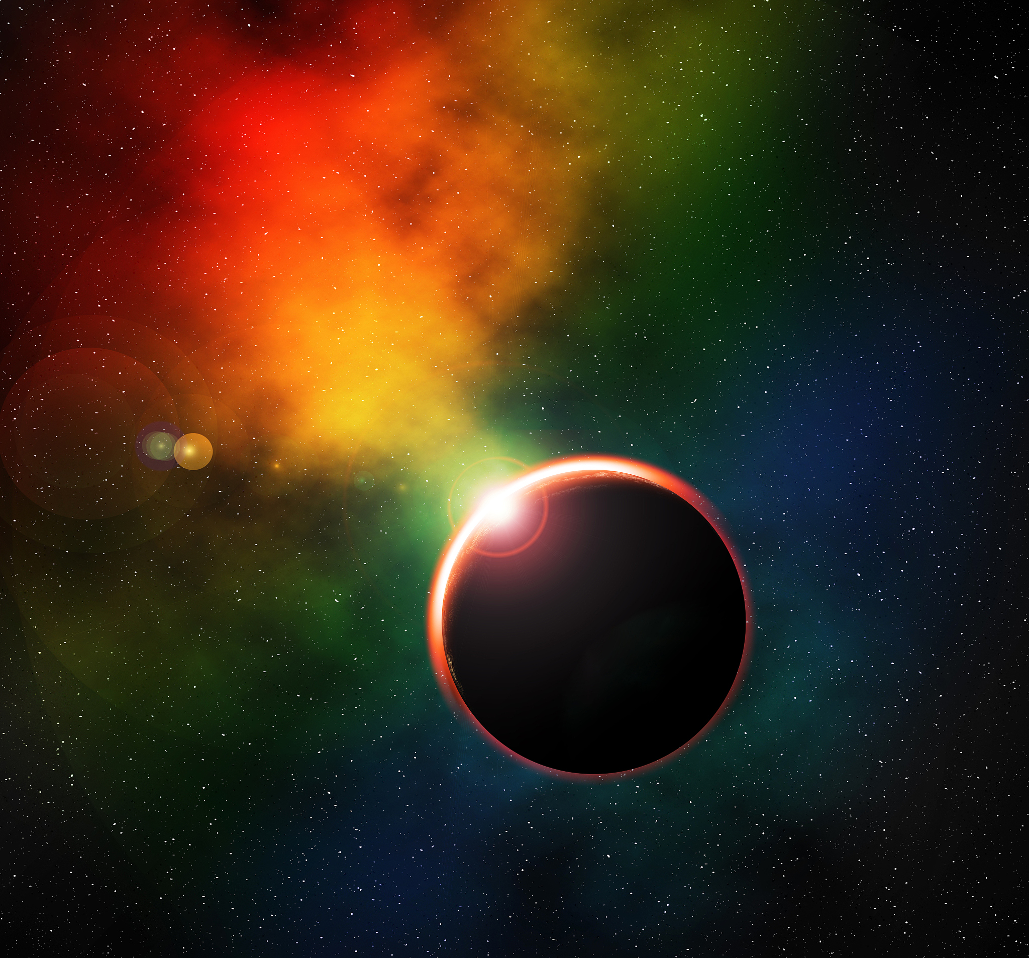 背景星空 绿树 蓝水 生成科幻图片