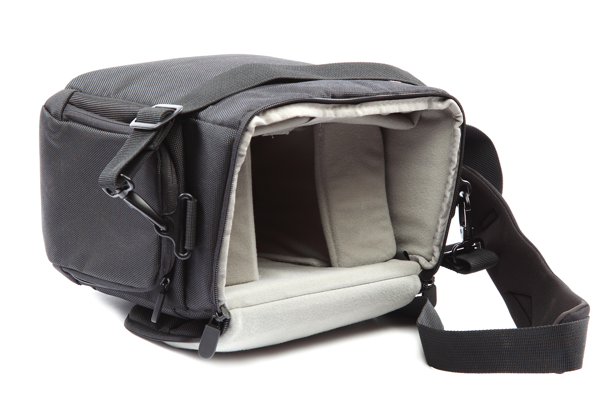 modern camera bag on white background.