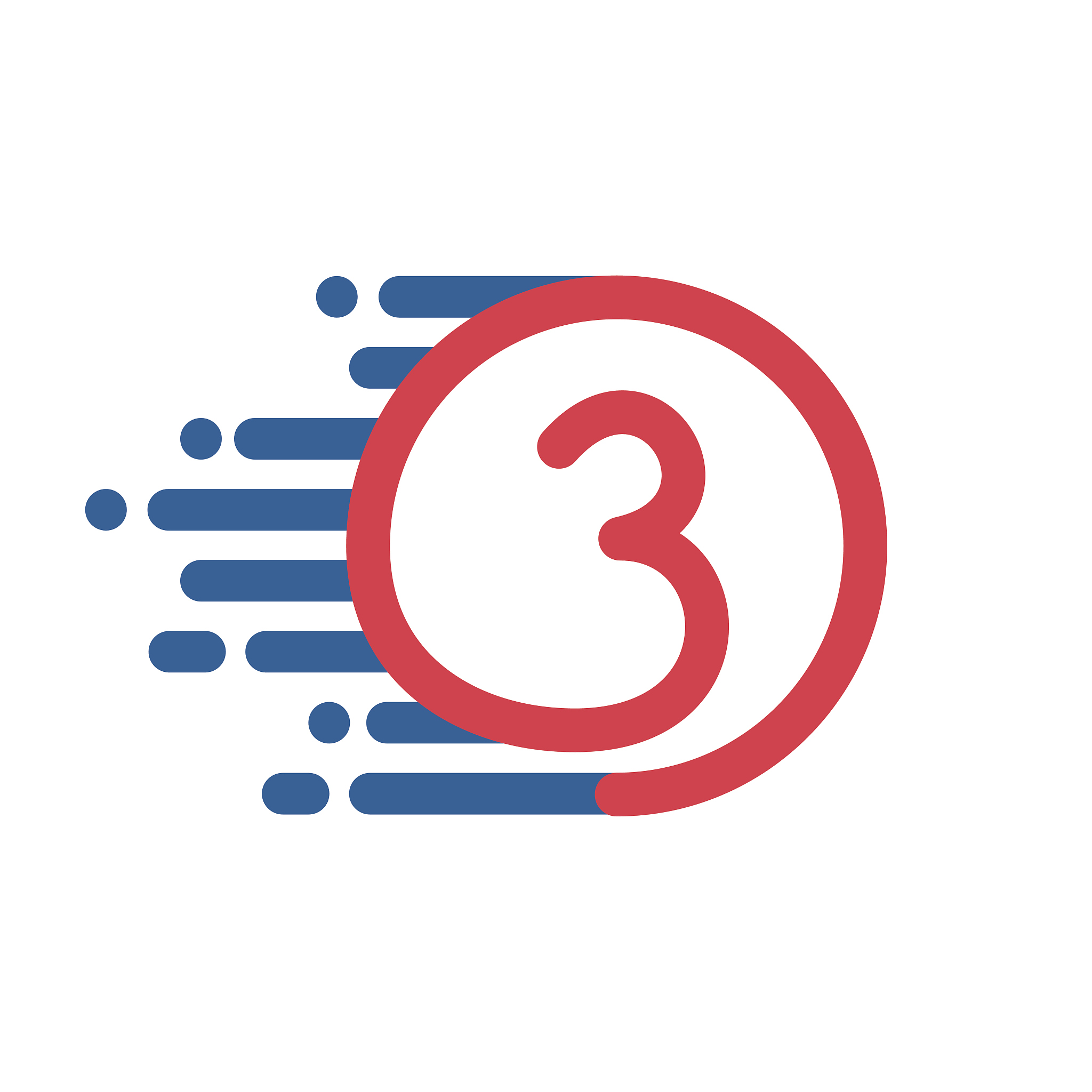 number three icon in circle with speed line.