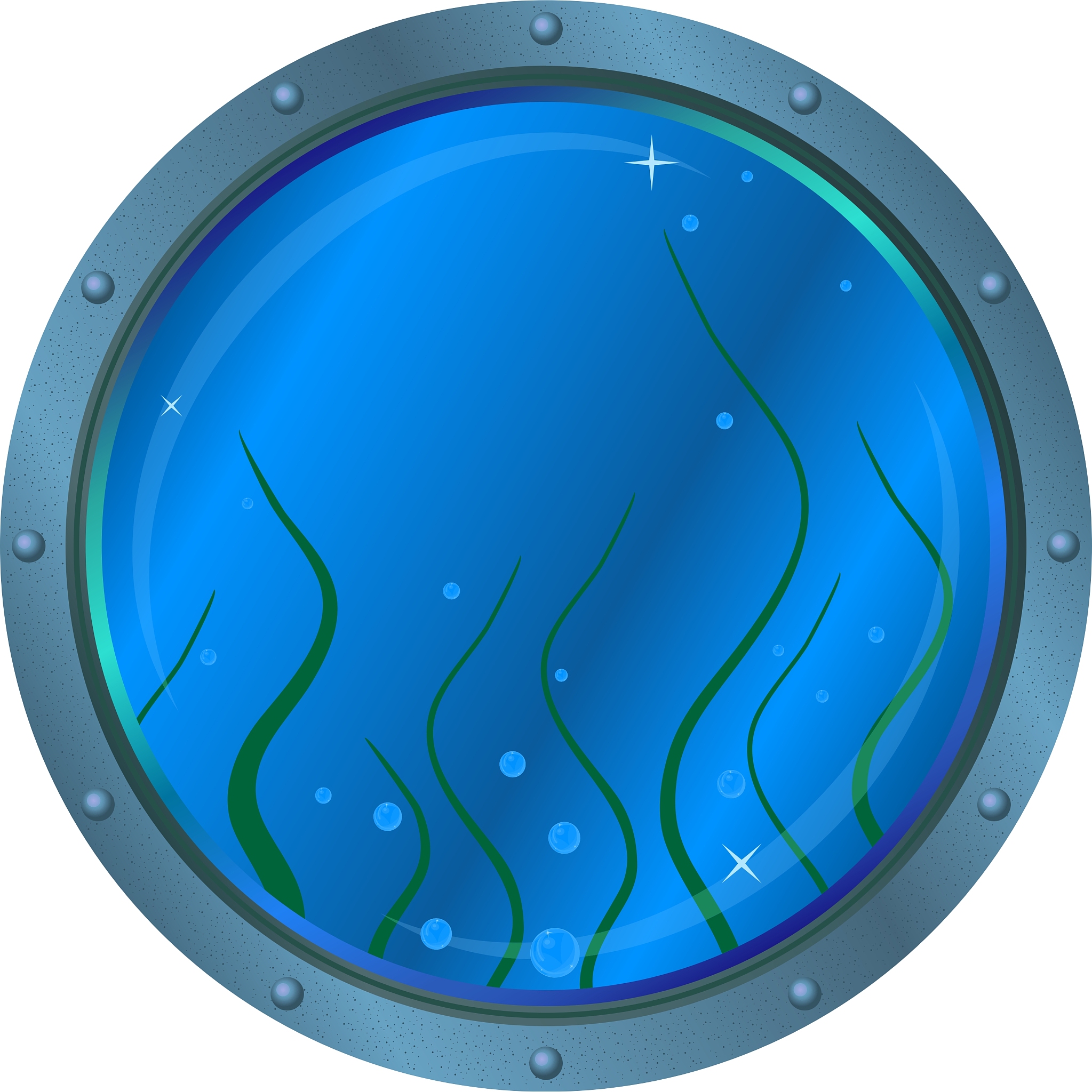 window porthole with seaweed