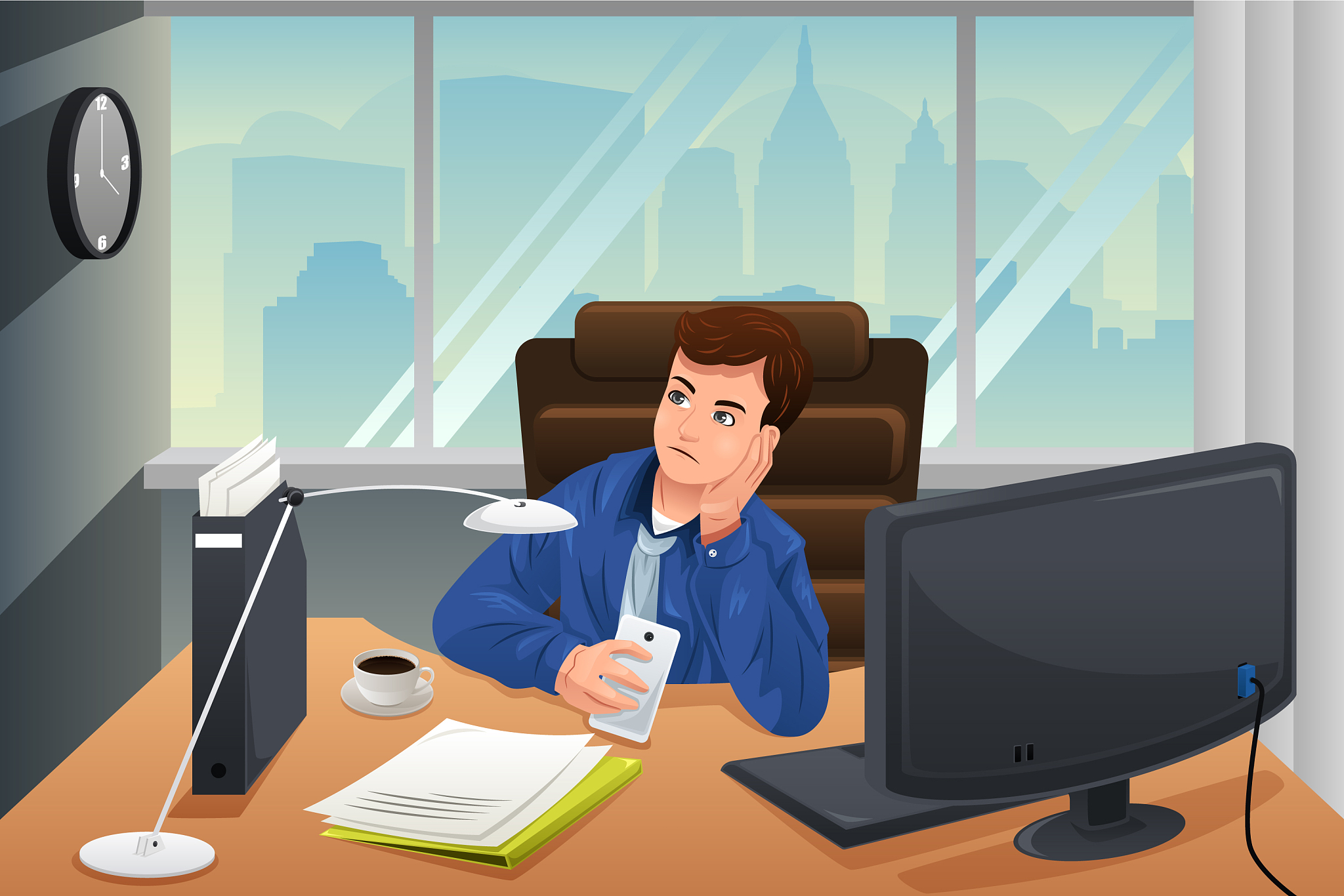 businessman looking bored at the office
