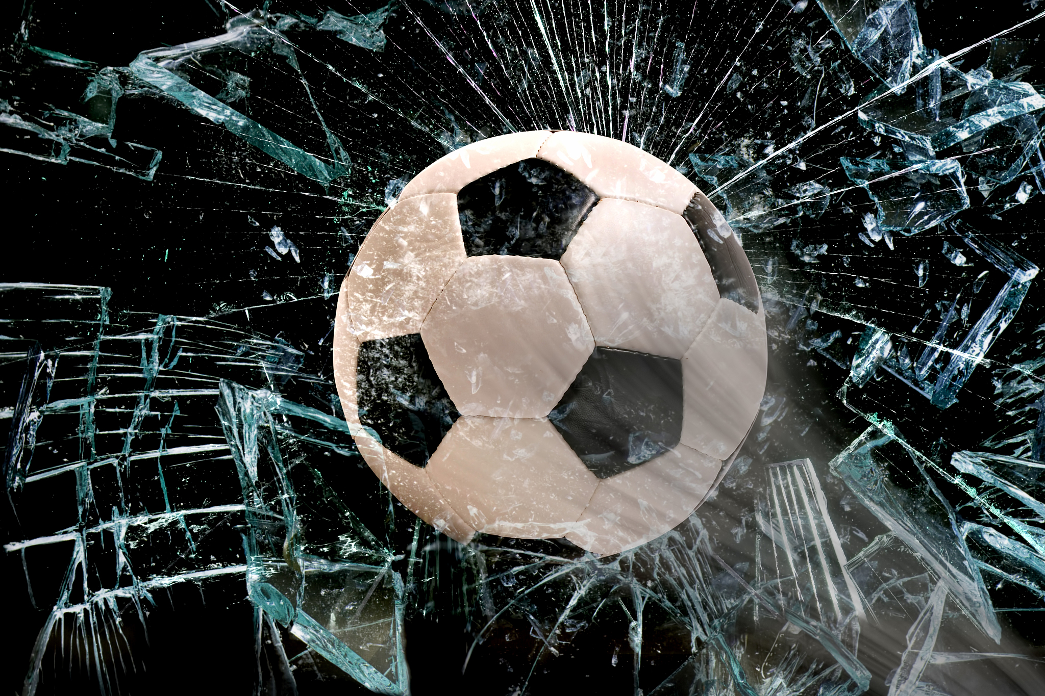 soccer ball through glass.