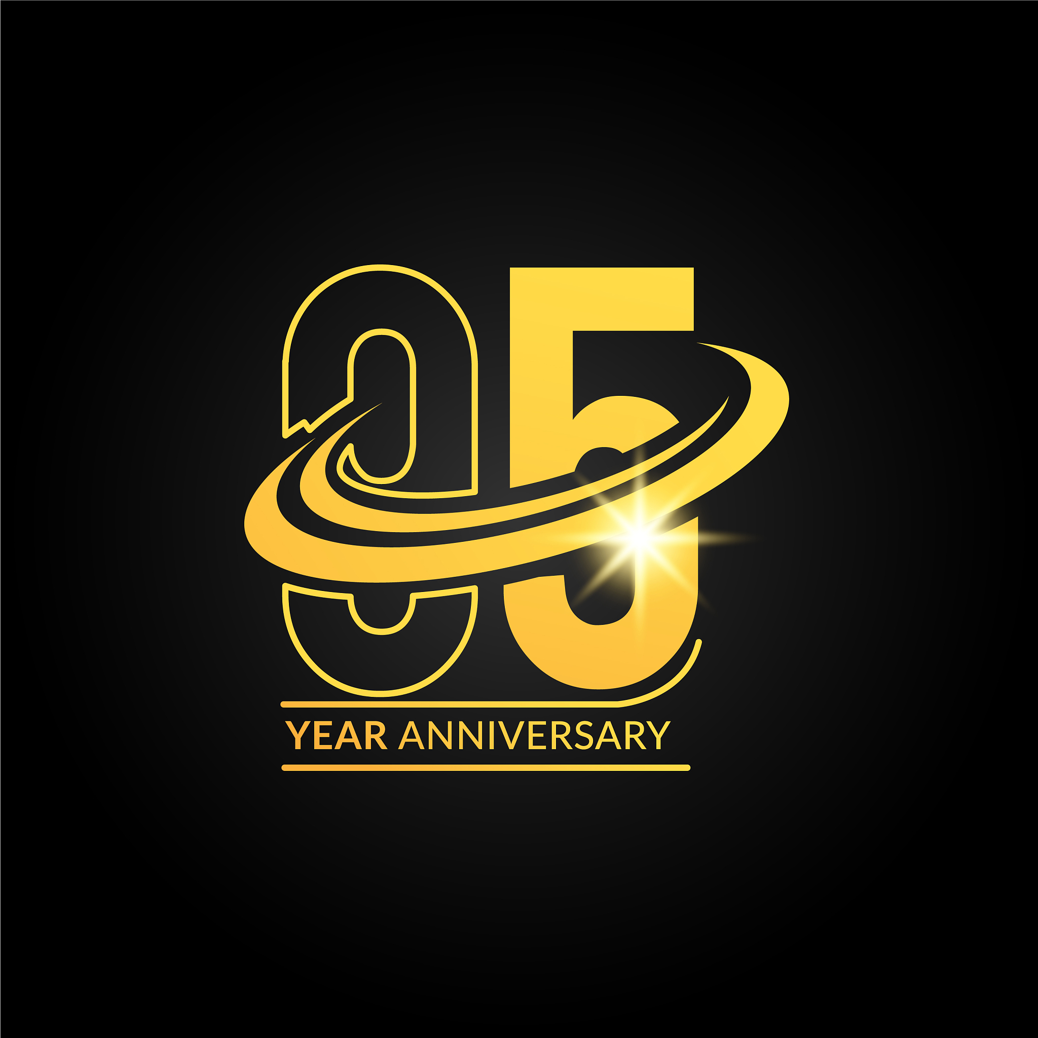 95 years gold anniversary logo with circle swoosh