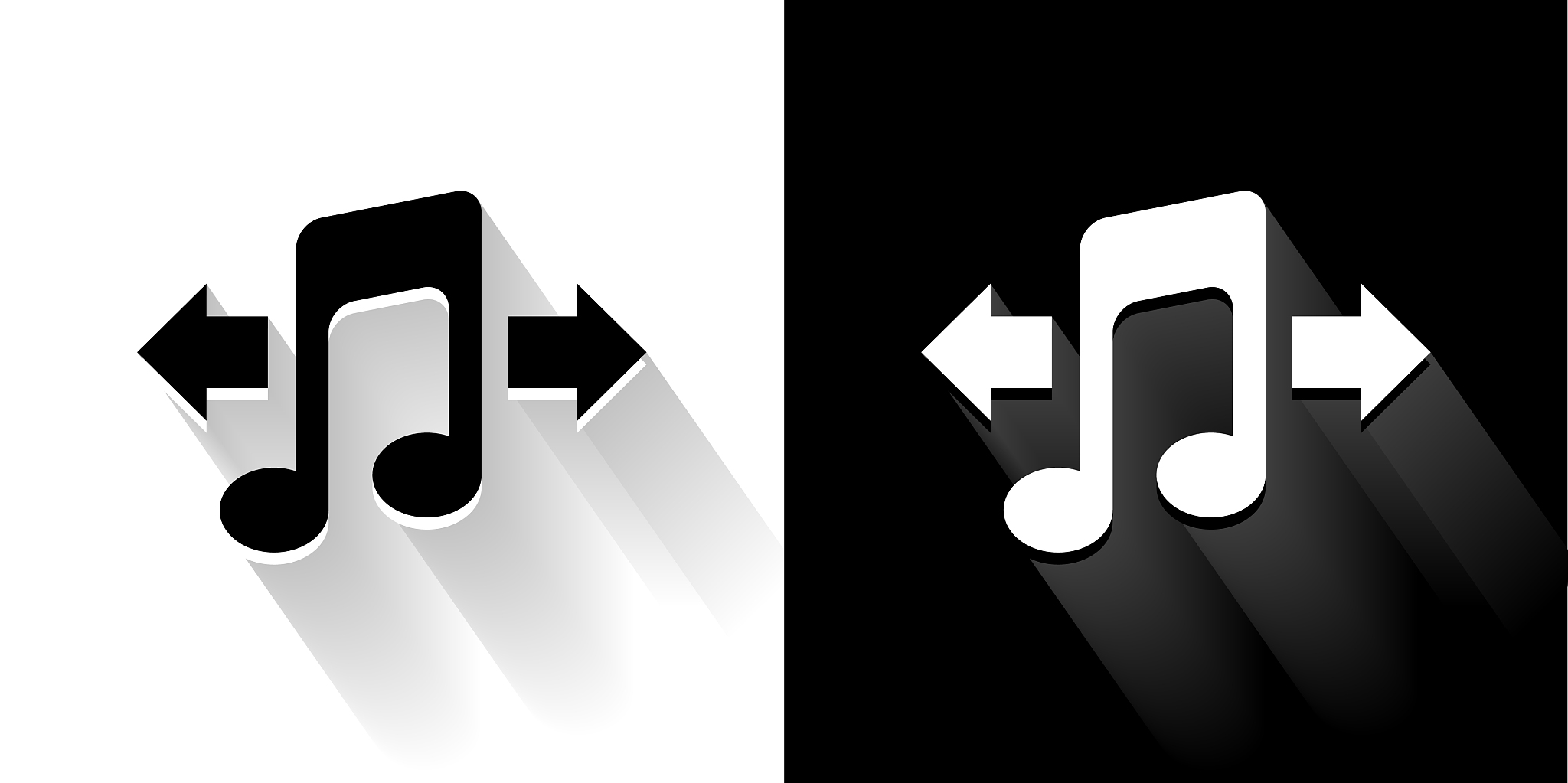 music black and white icon with long shadow