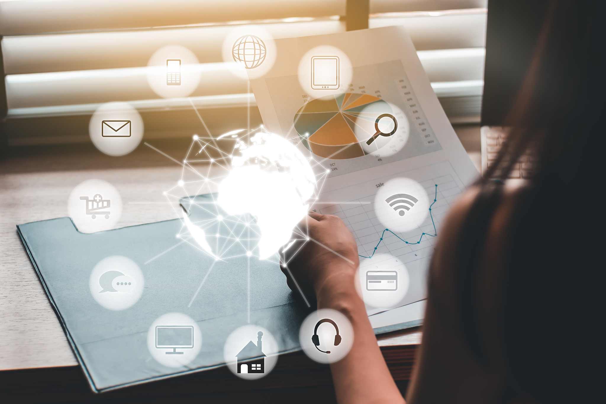 business people hand writing on business report  technology icon