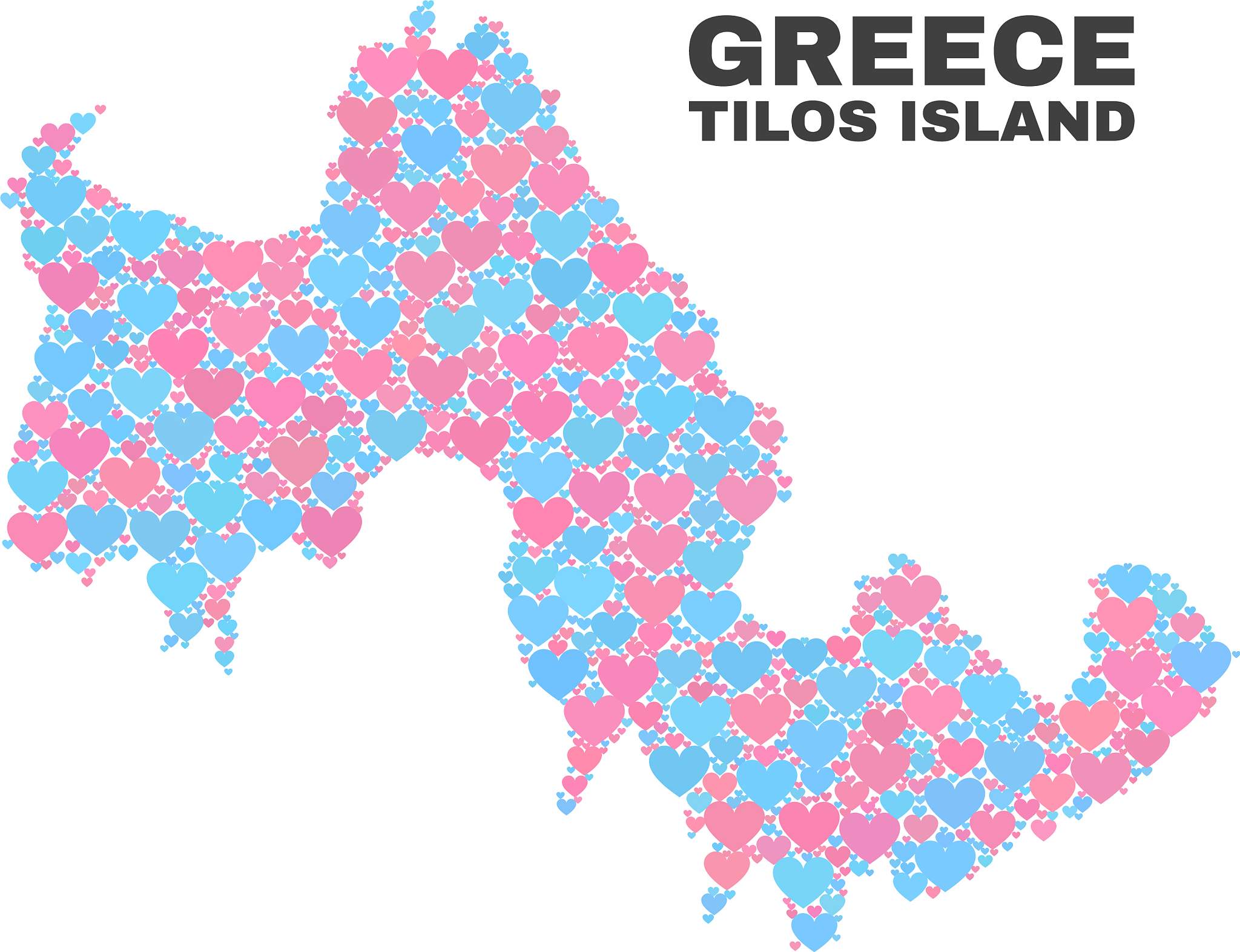 tilos island ma<strong>p</strong> - mosaic of love hearts