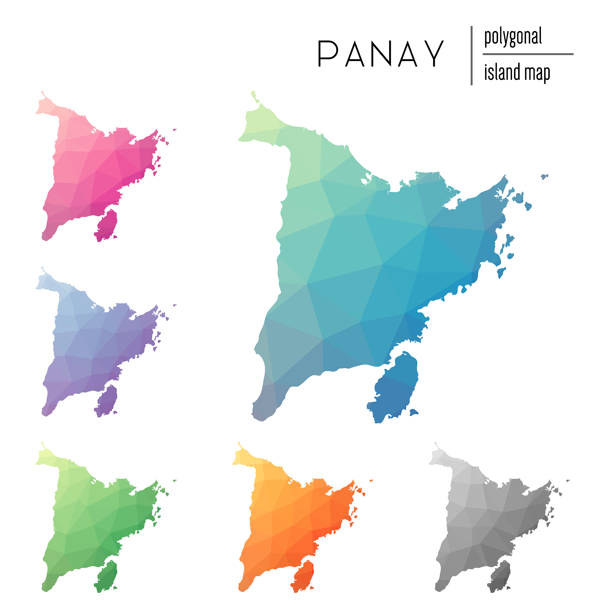 set of vector polygonal panay maps filled with bright gradient o