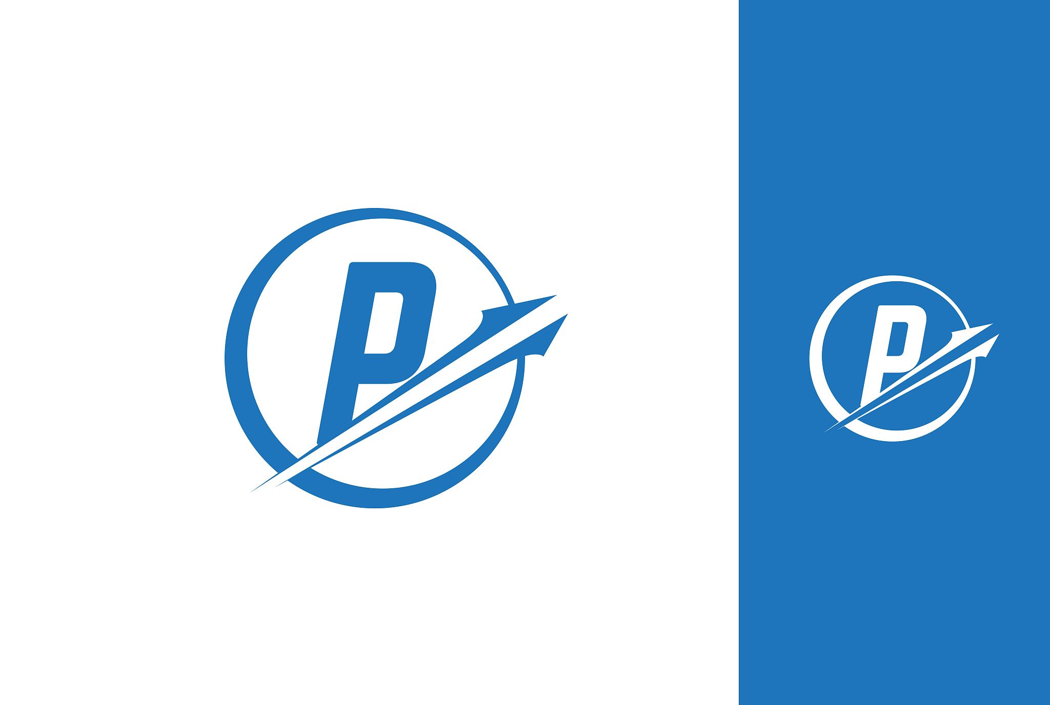 circle blue arrow initial p letter icon design. vector logo temp