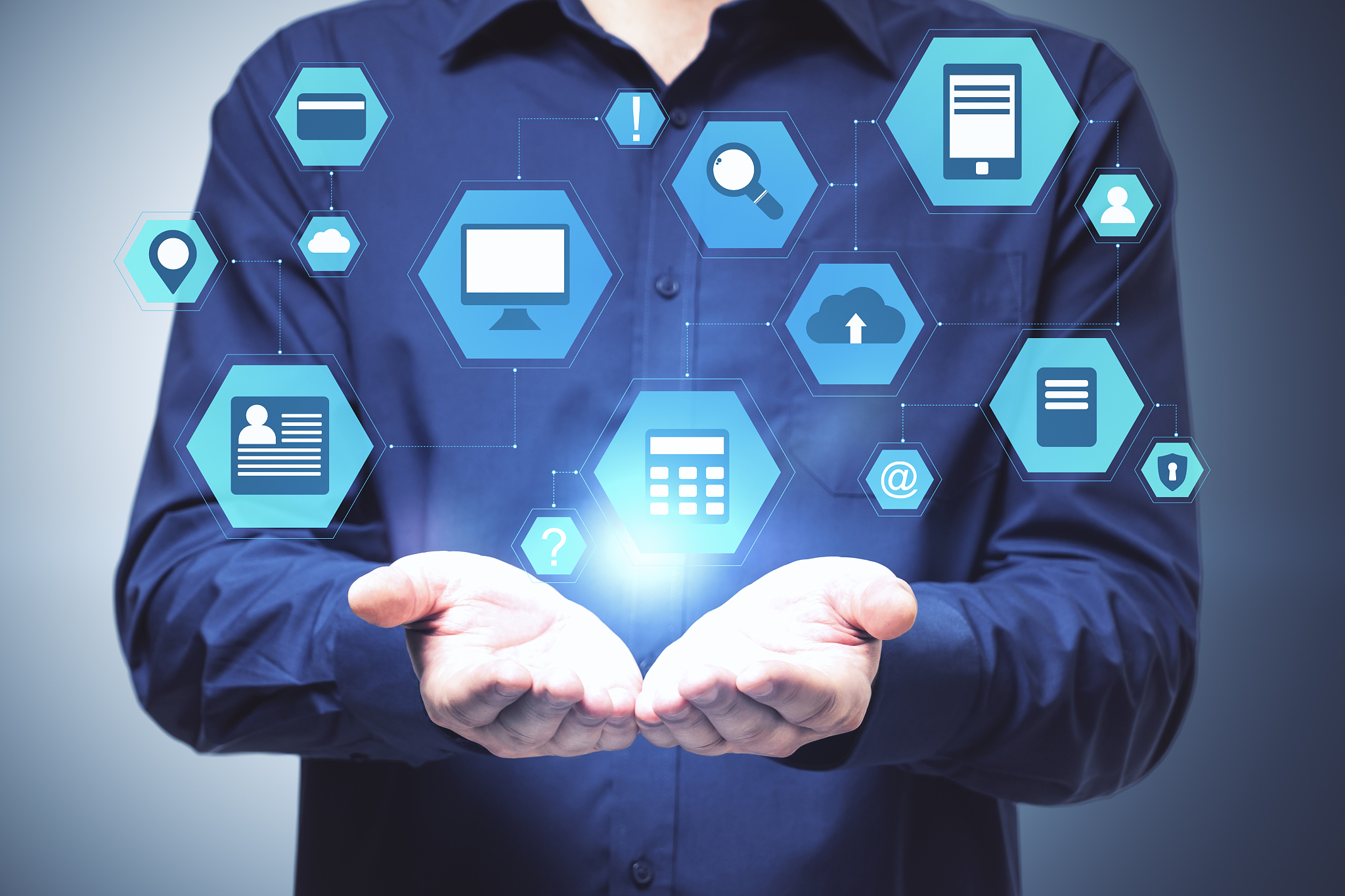 businessman holding digital business interface.