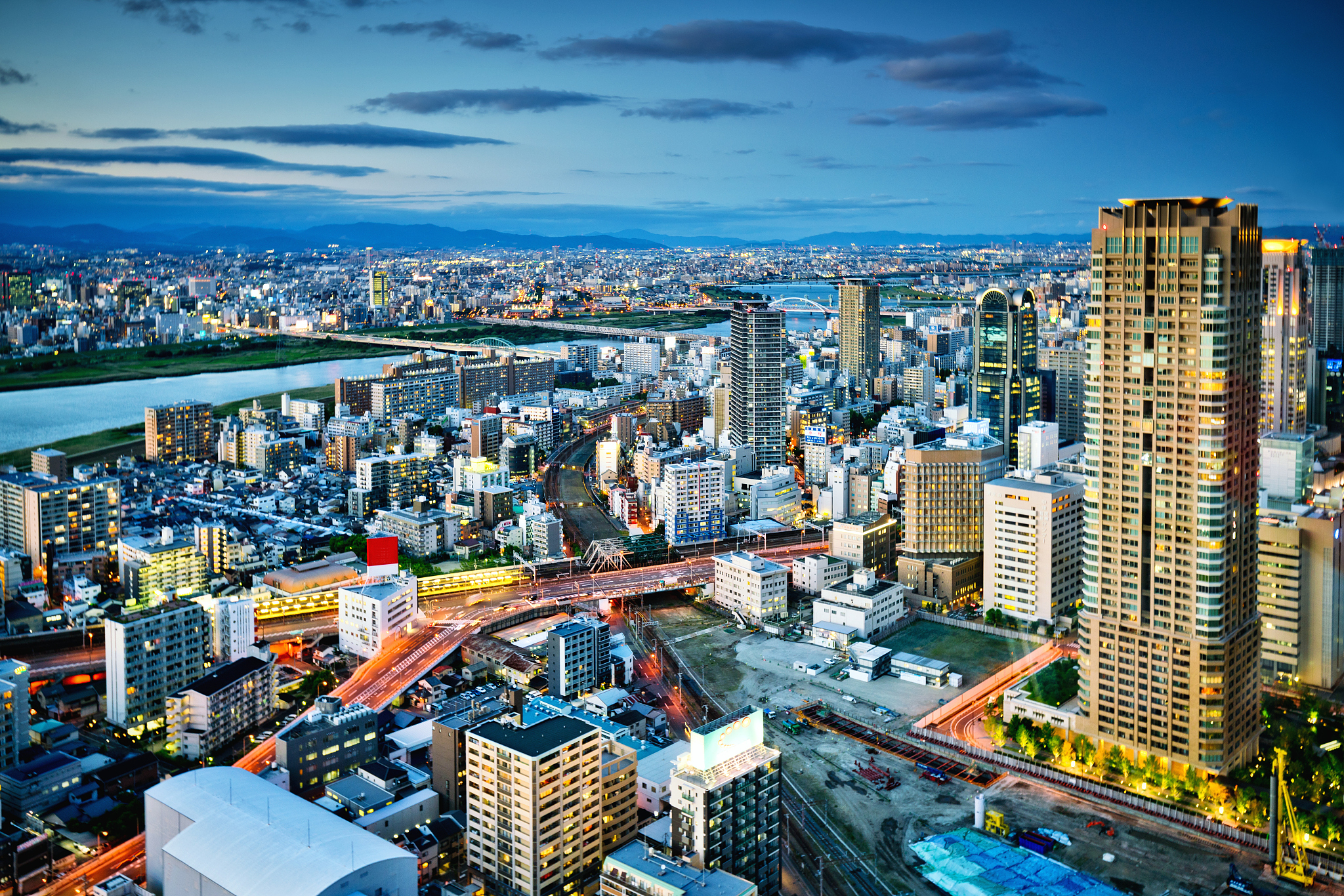 aerial view of osaka skyline