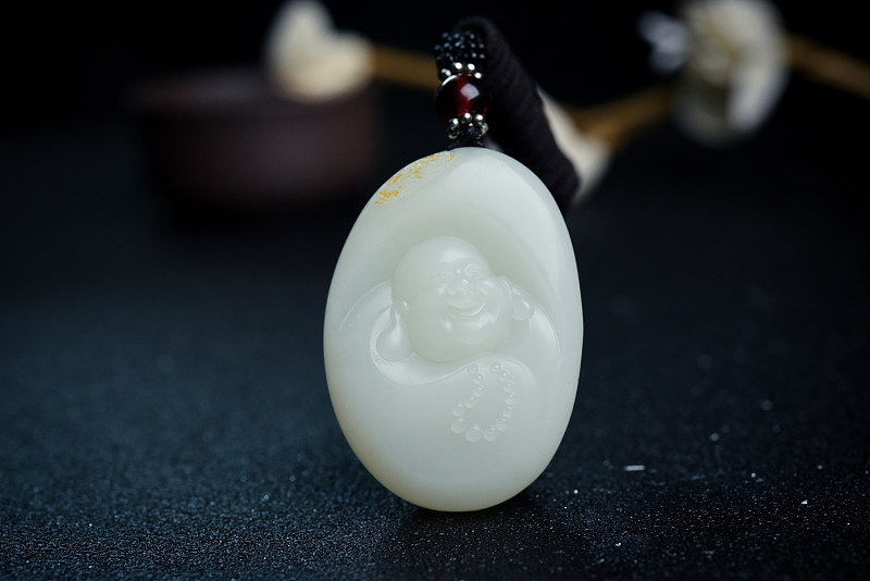 和田玉白玉弥勒佛小挂件