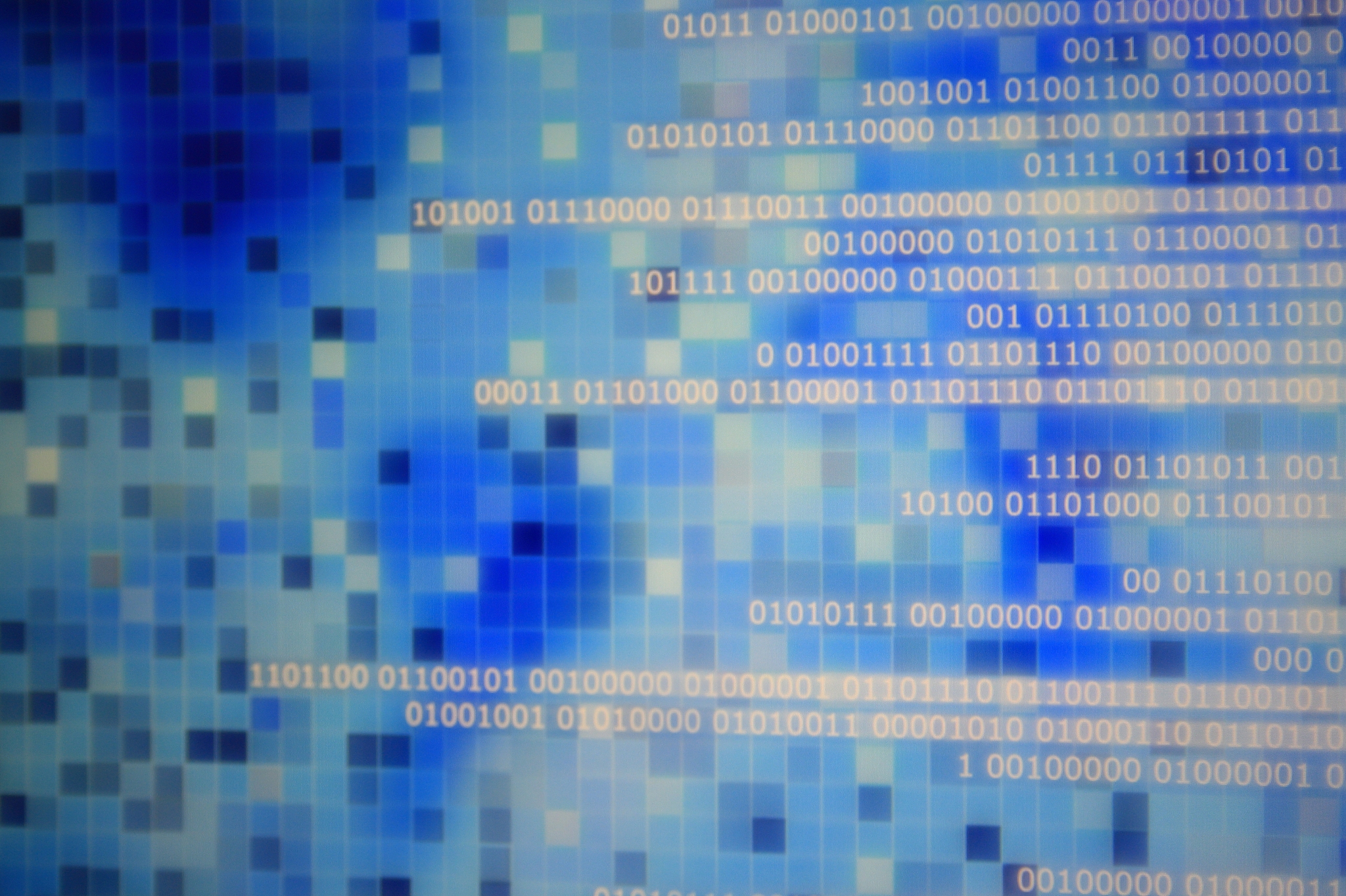 global data connection. binary text on pixel blue block backgrou