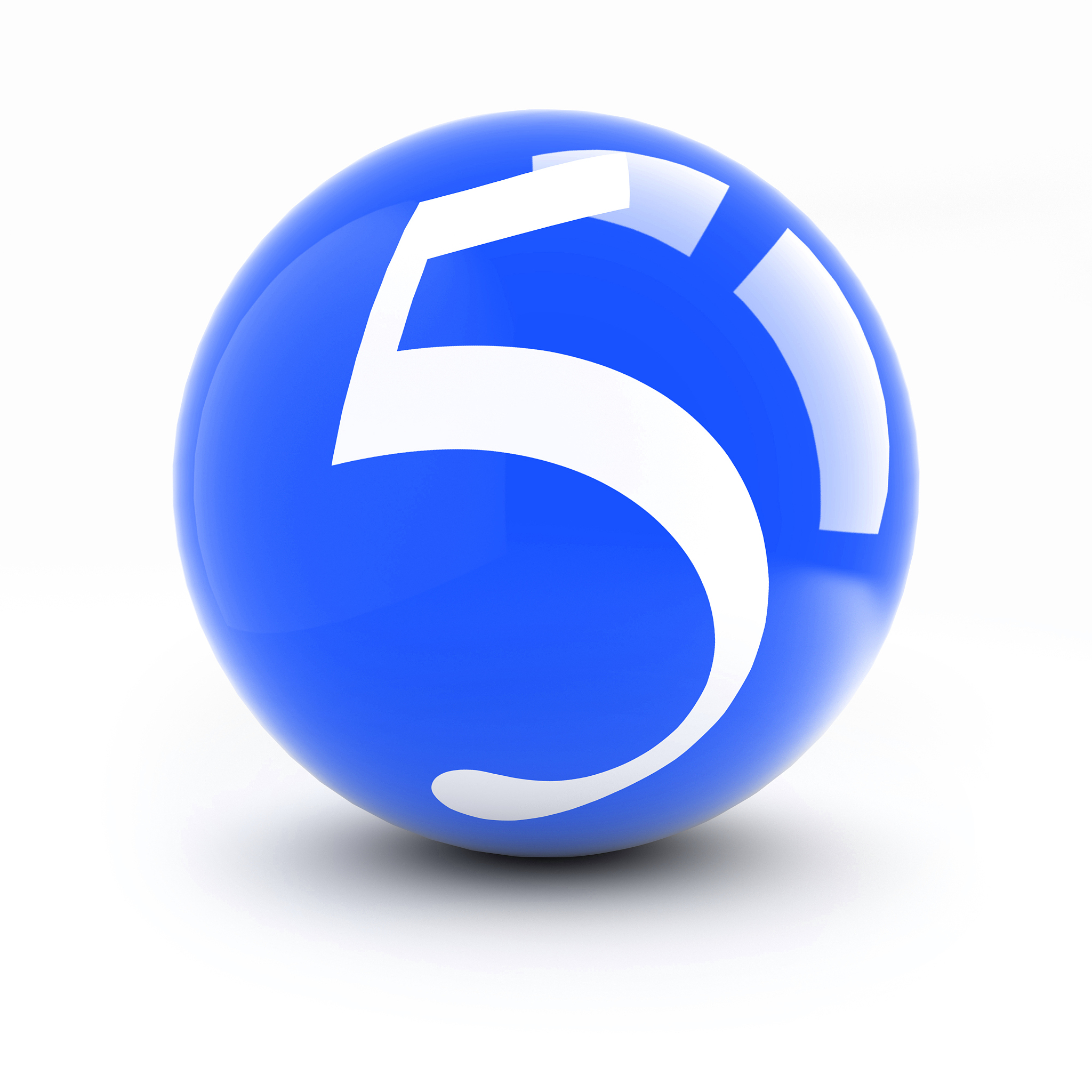 number 5 on a bright blue balls isolated on white.