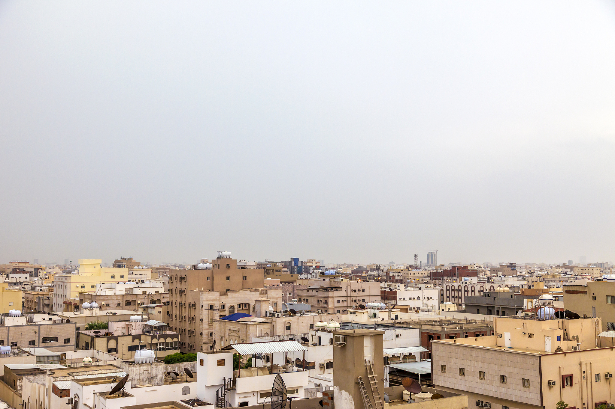 scenery high view of jeddah city and black sea with cloudy sky b