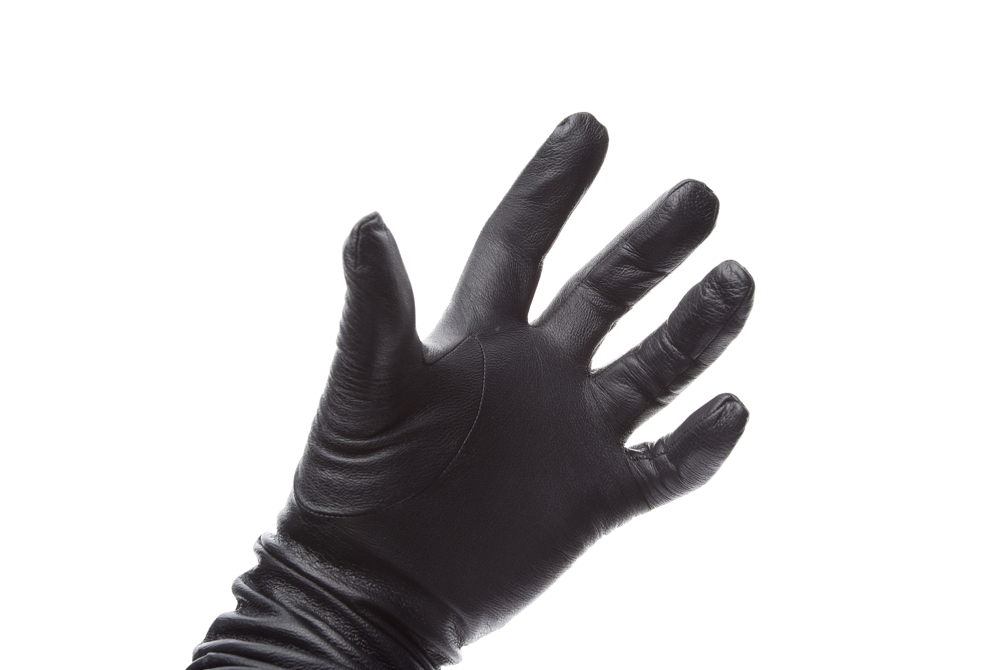 hand in black leather gloves