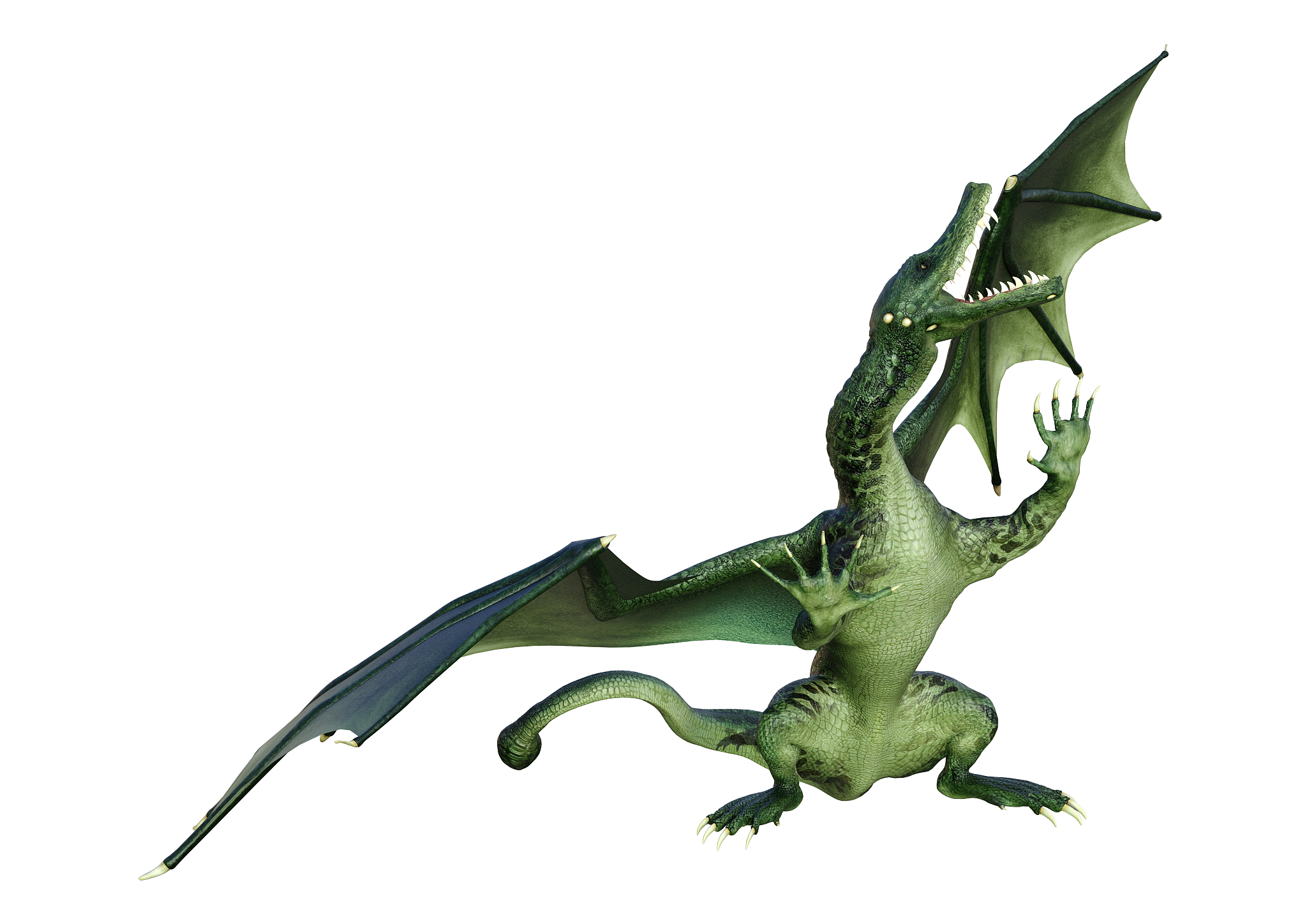 3d illustration green fantasy dragon on white