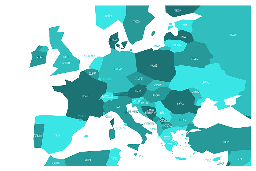 political map of central and southern europe