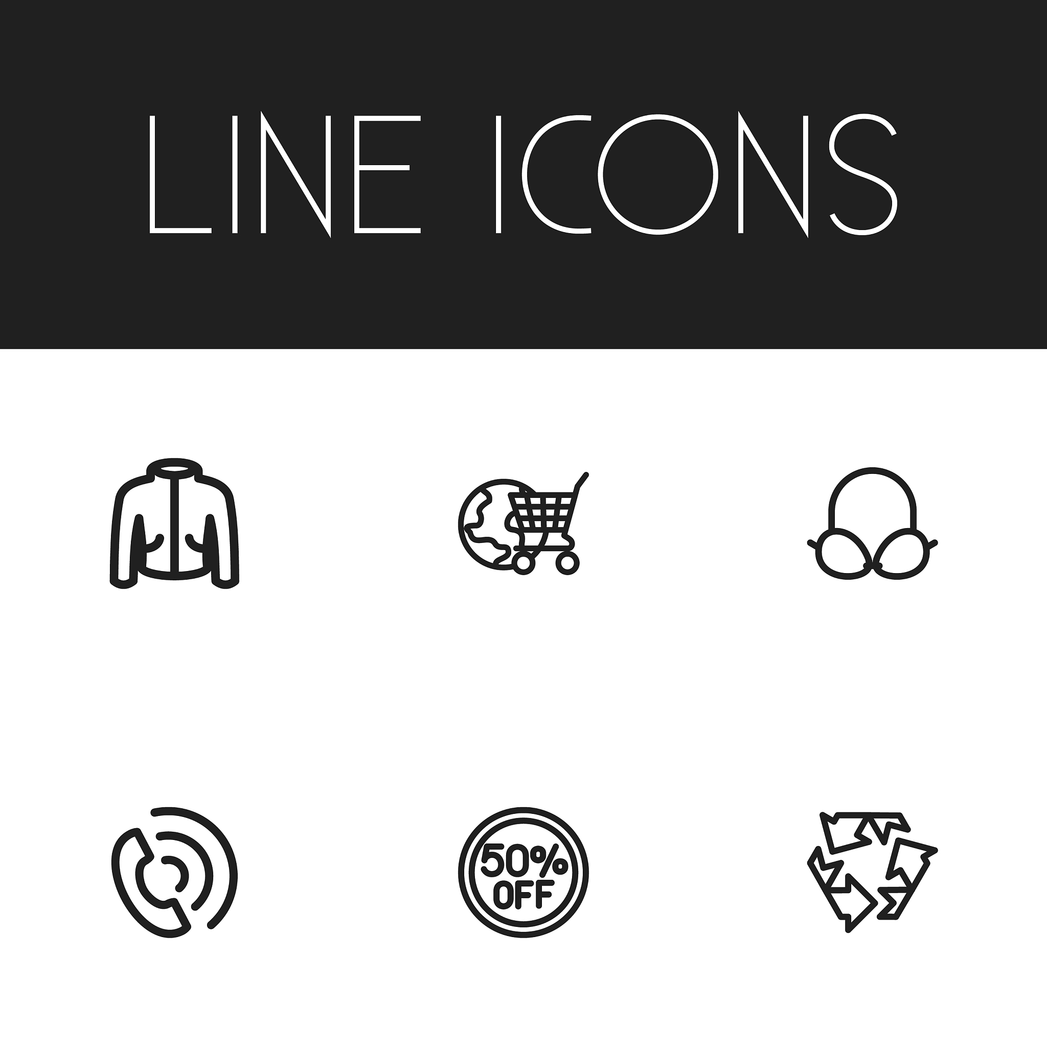 set of 6 editable shopping icons line style