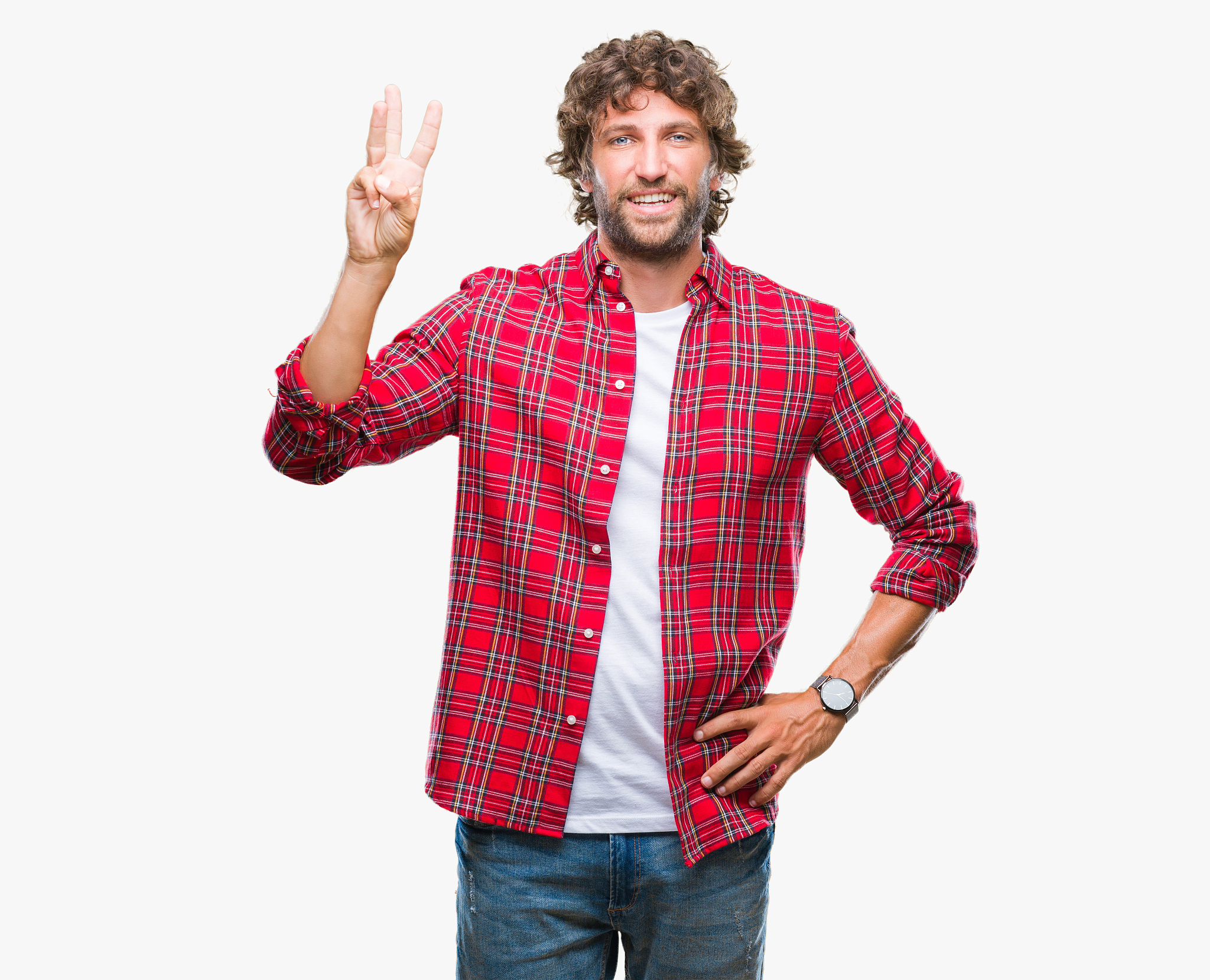 handsome hispanic model man over isolated background showing and