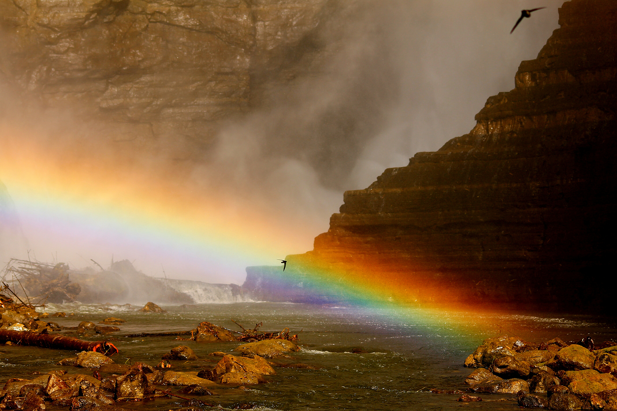 rainbow on a waterfall