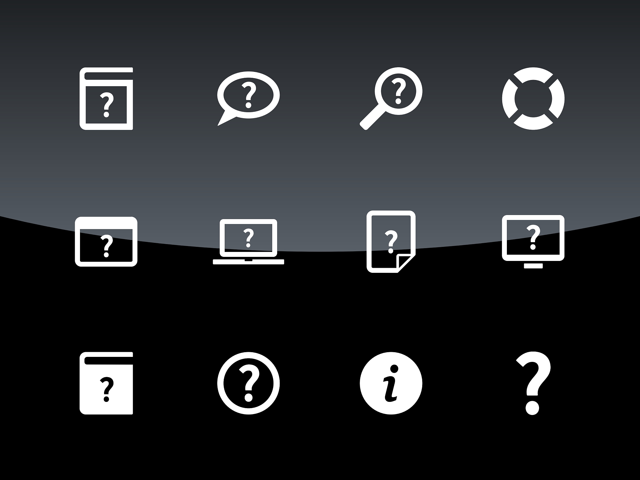 help and faq icons on black background