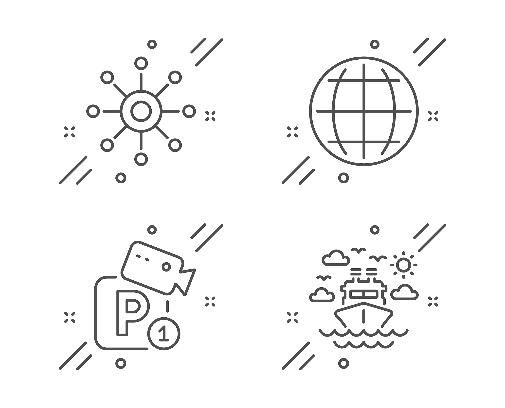 multichannel globe and parking security icons set