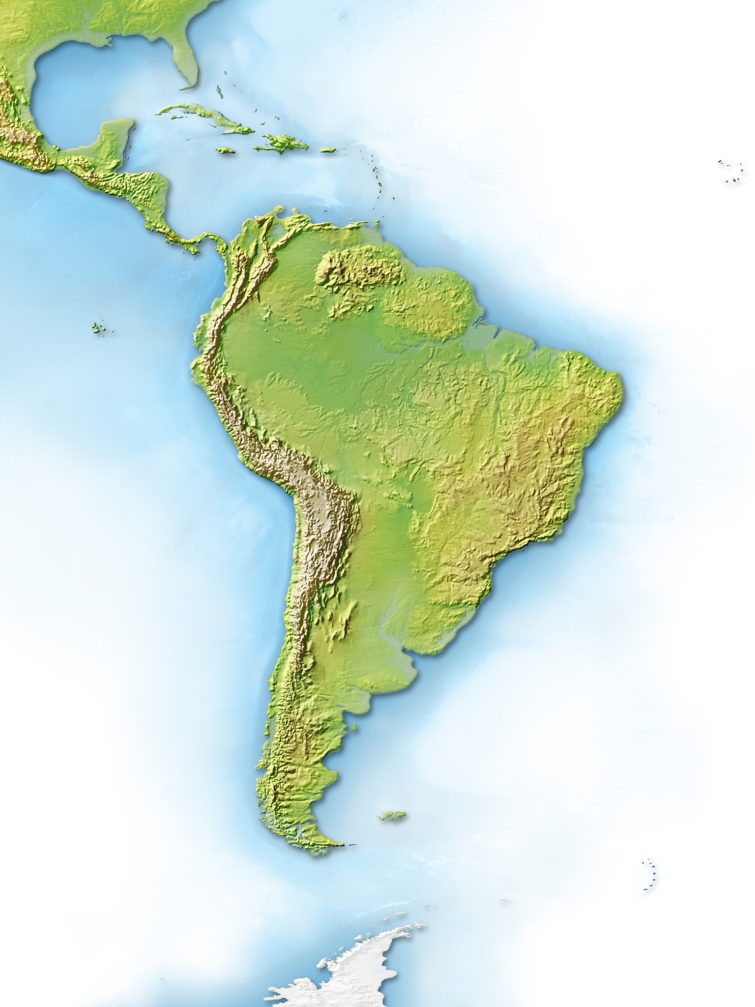 digitally generated map of south america