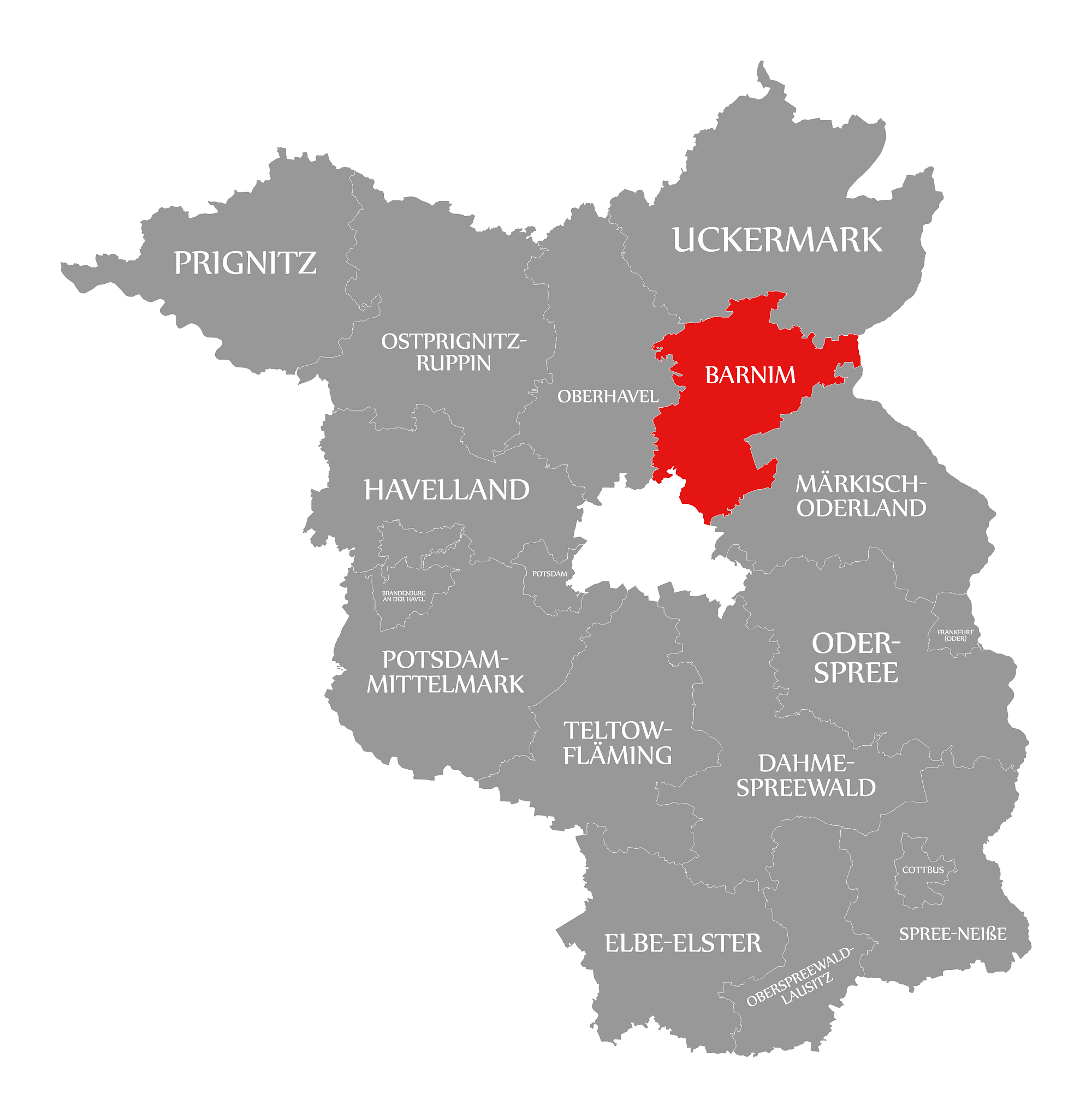 barnim county red highlighted in map of