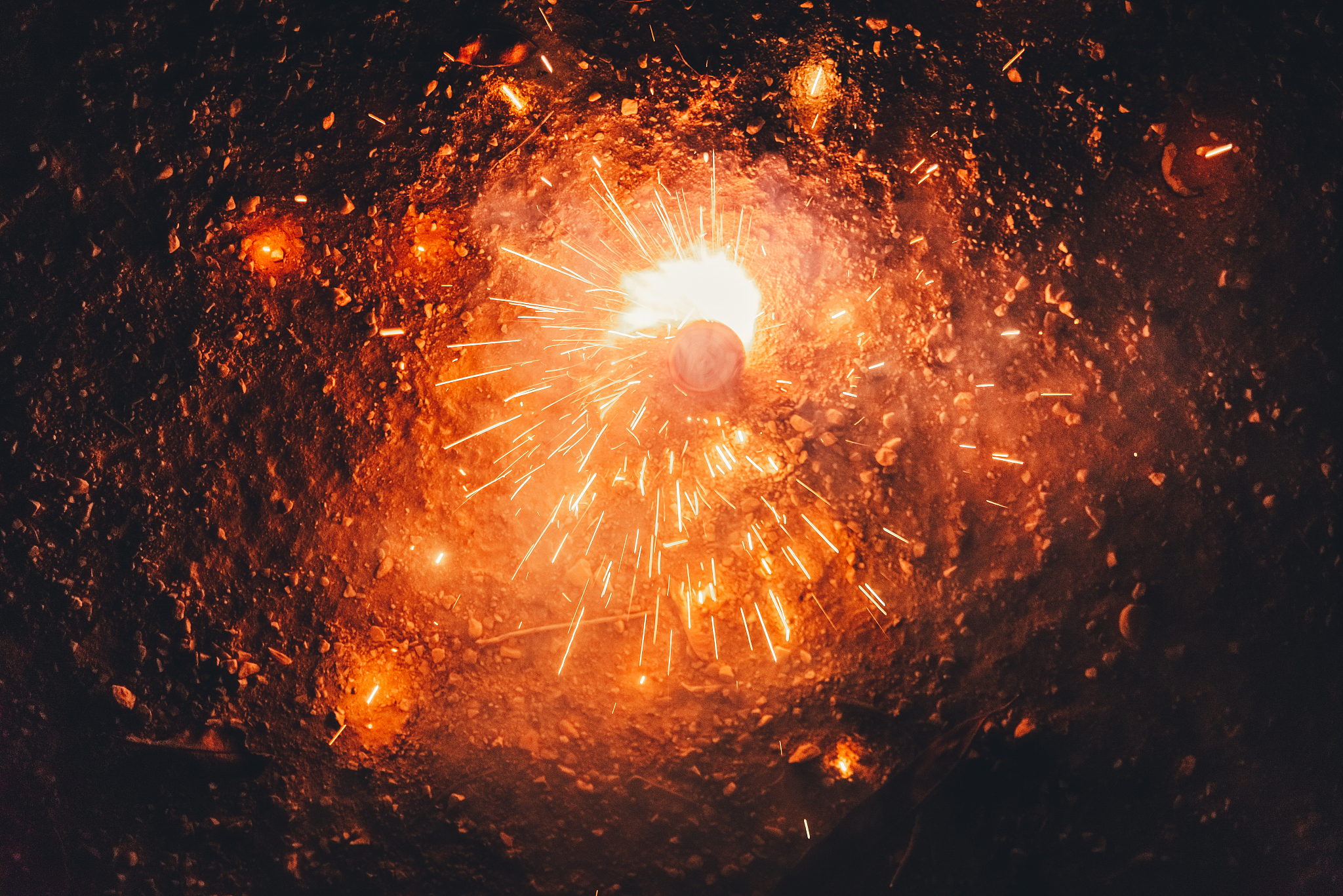 firecrackers spinning illuminating the night with their sparks