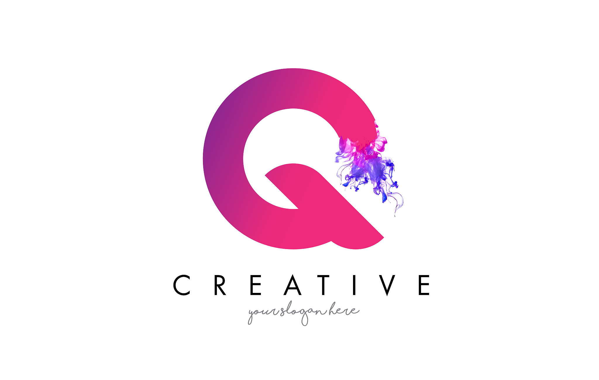 q letter logo design with ink cloud flowing