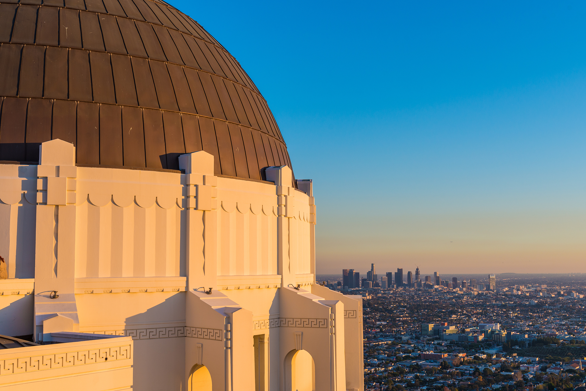 usa downtown skyline viewed from griffith observatory.