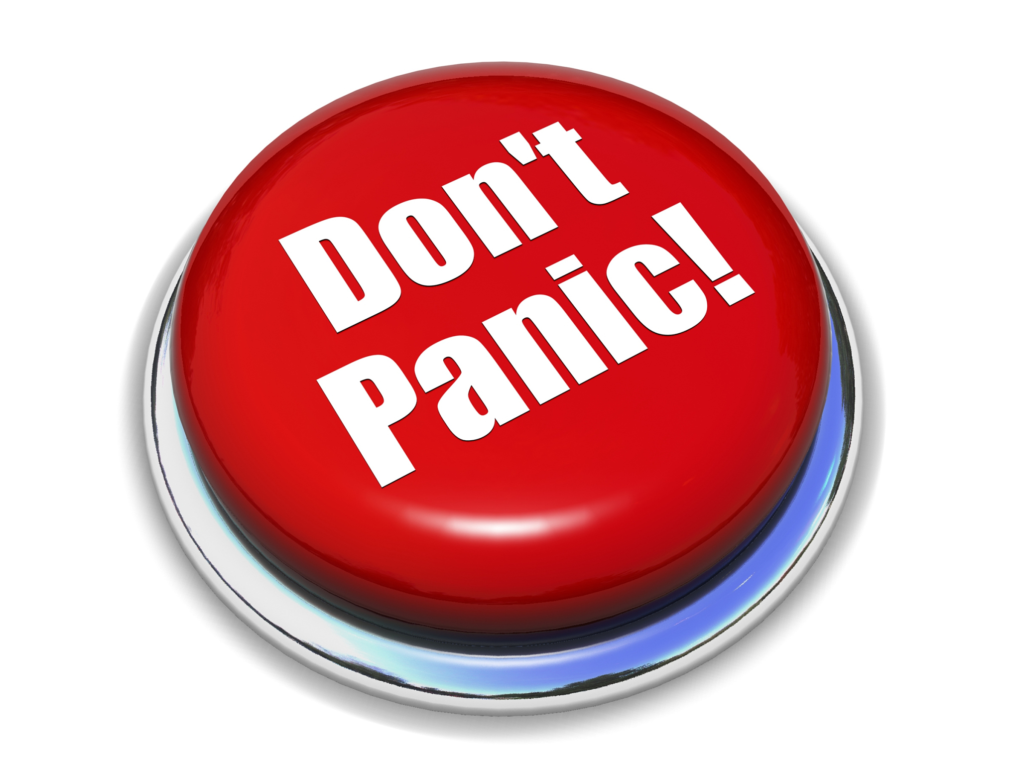 red don't panic button on a white background
