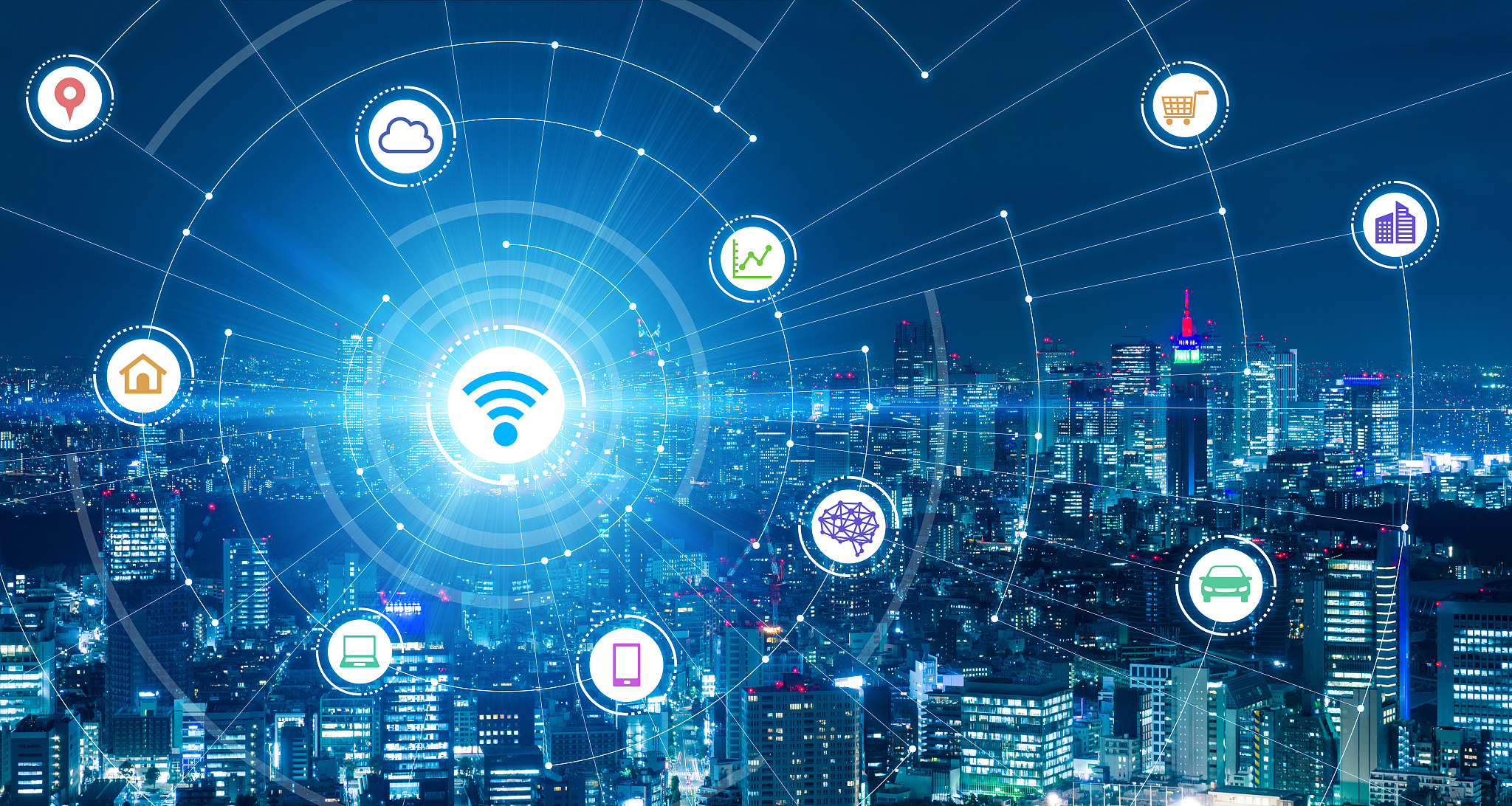 smart city and communication network concept. 5g. lpwa (low powe