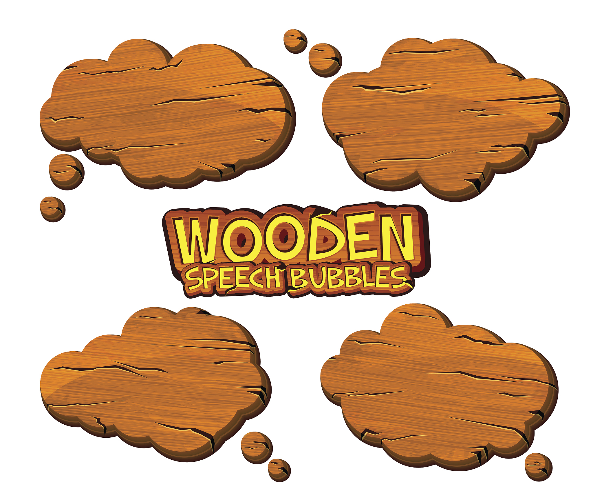 set of wooden speech bubbles and dialog balloons in comic book s