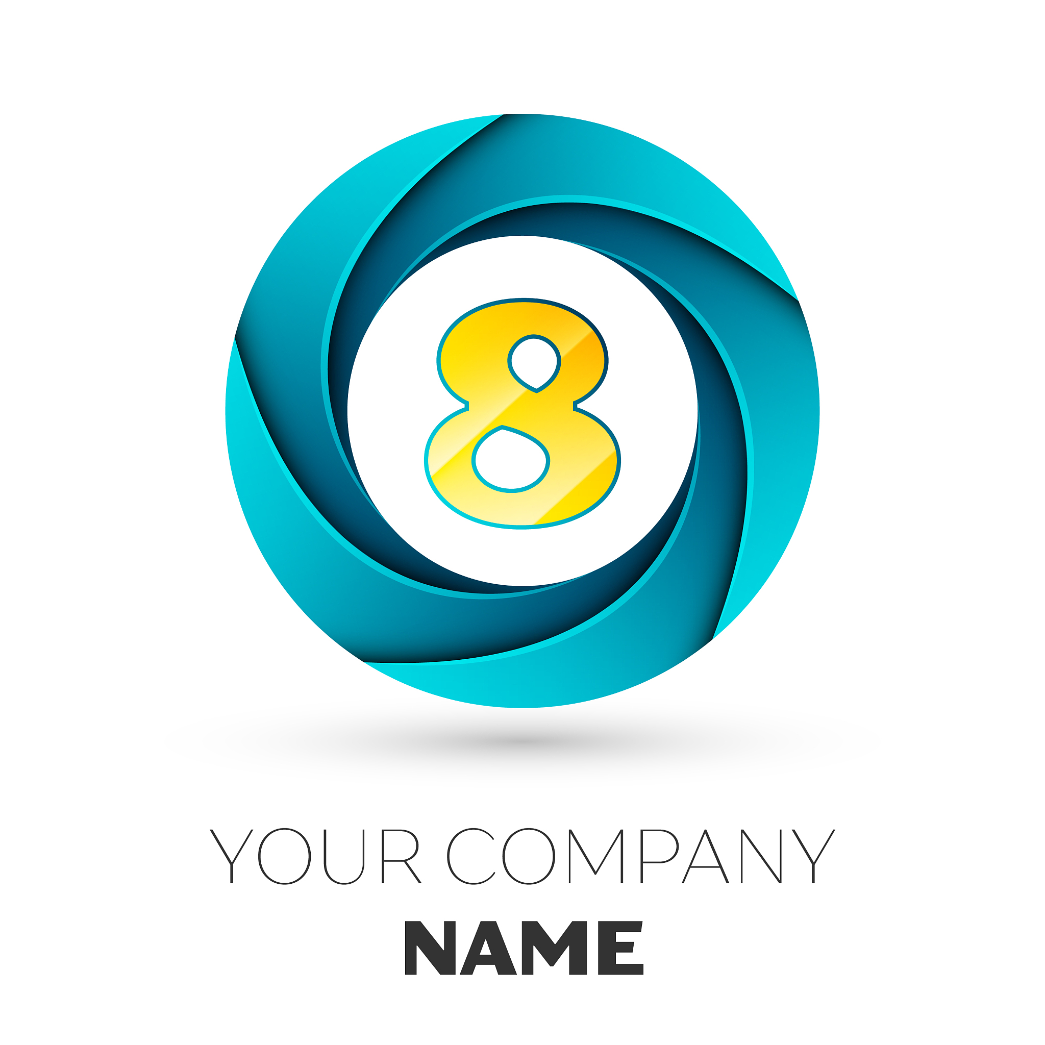 number eight logo symbol in colorful circle