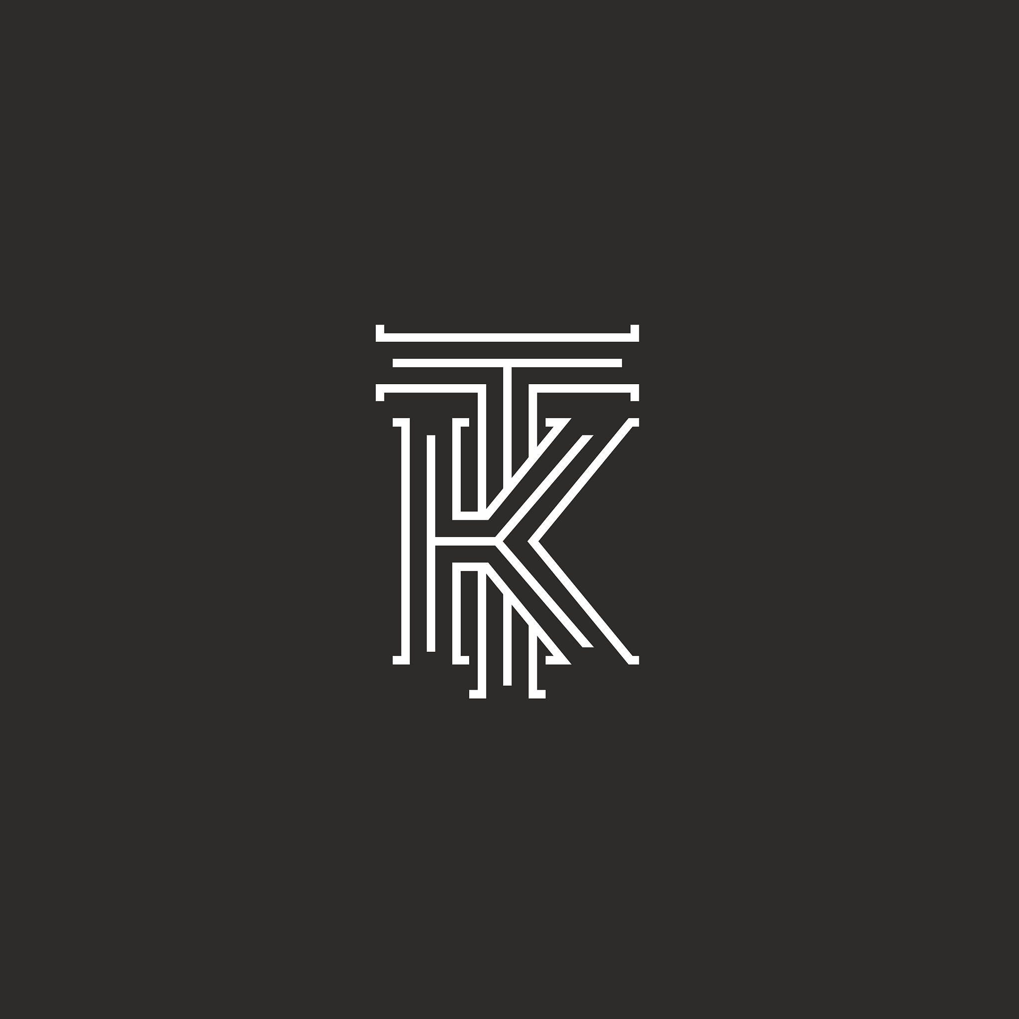 medieval monogram tk icon, combination initials t and k capital 
