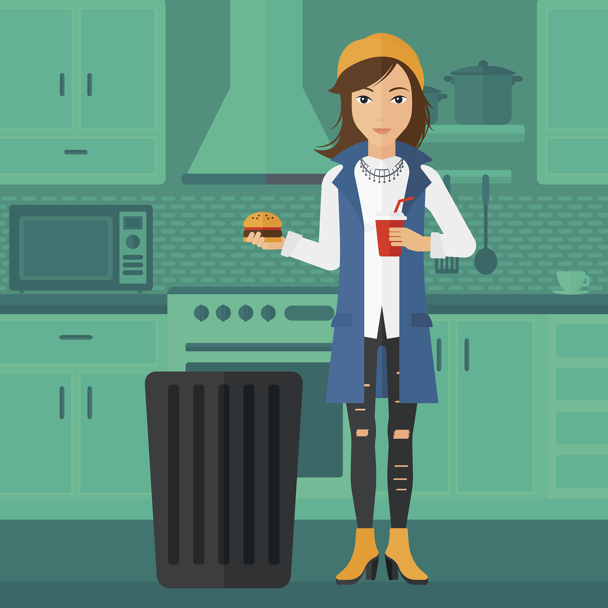 woman throwing junk food
