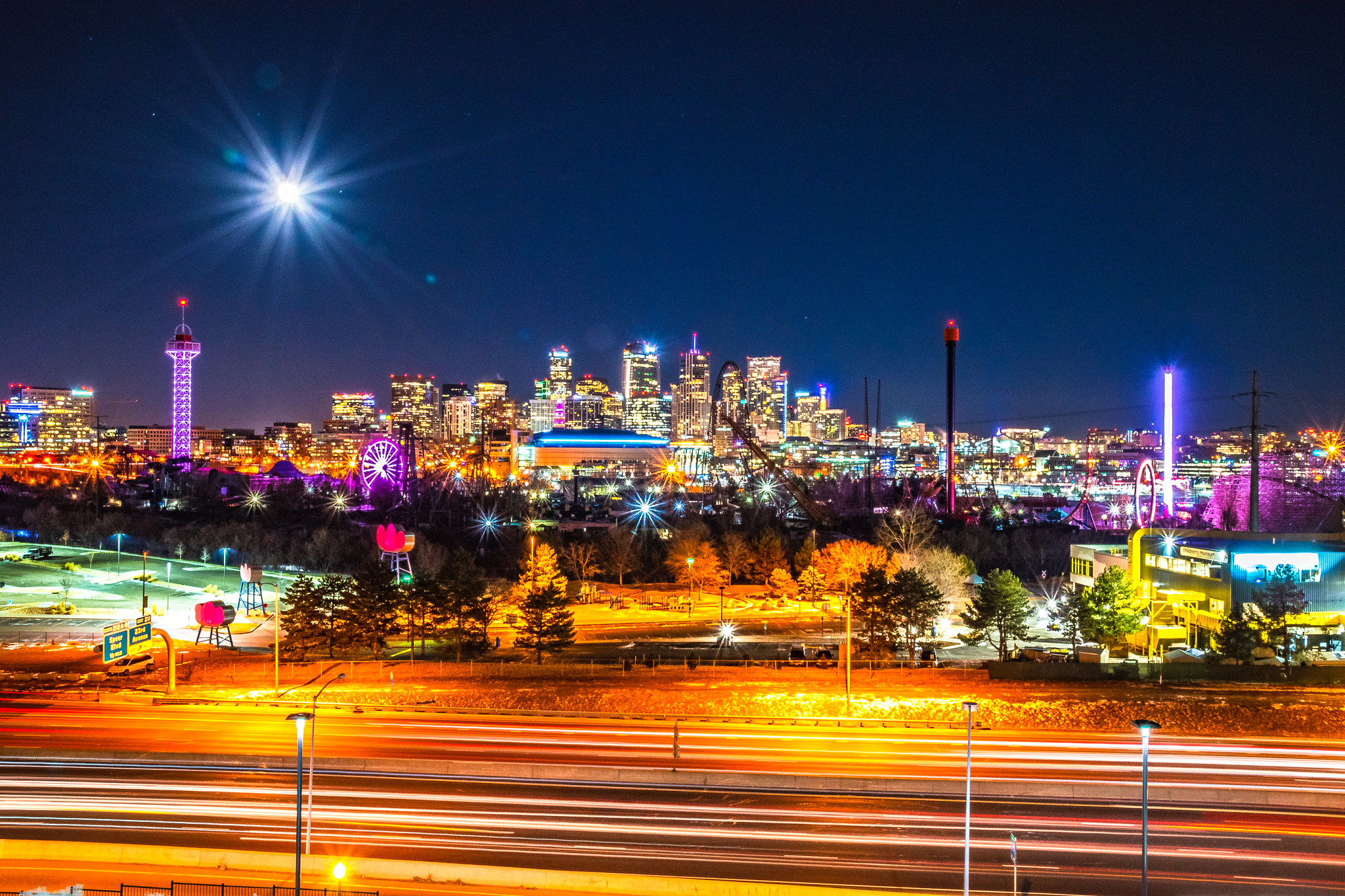 full moon at night over downtown denver in colorado