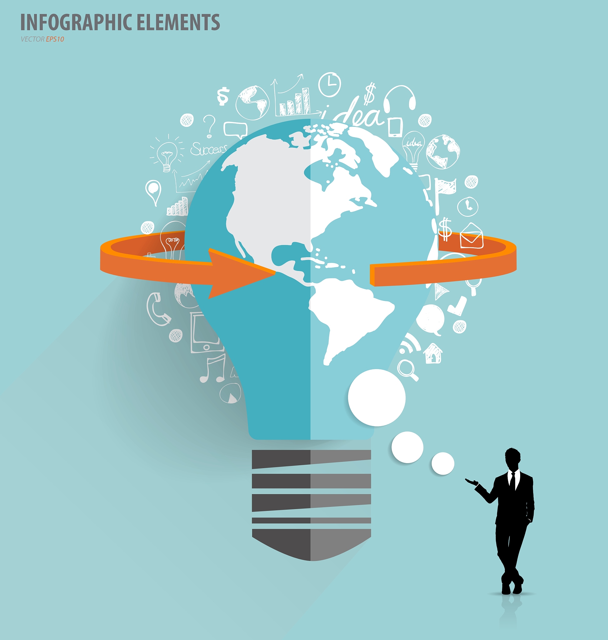 businessman showing light bulb with cloud of