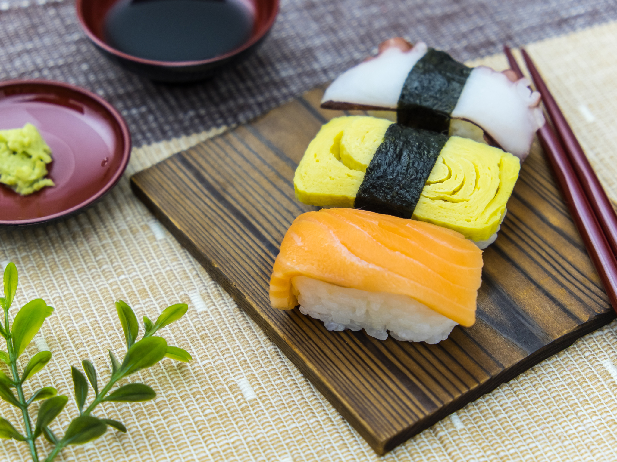 sushi on the wood plate
