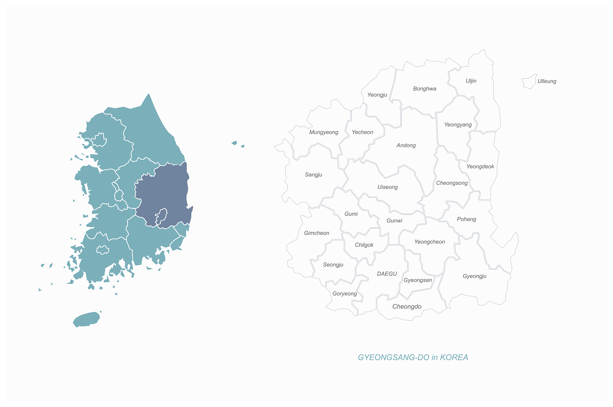 gyeongsang do map. south gyeongsang and north gyeongsang provinc