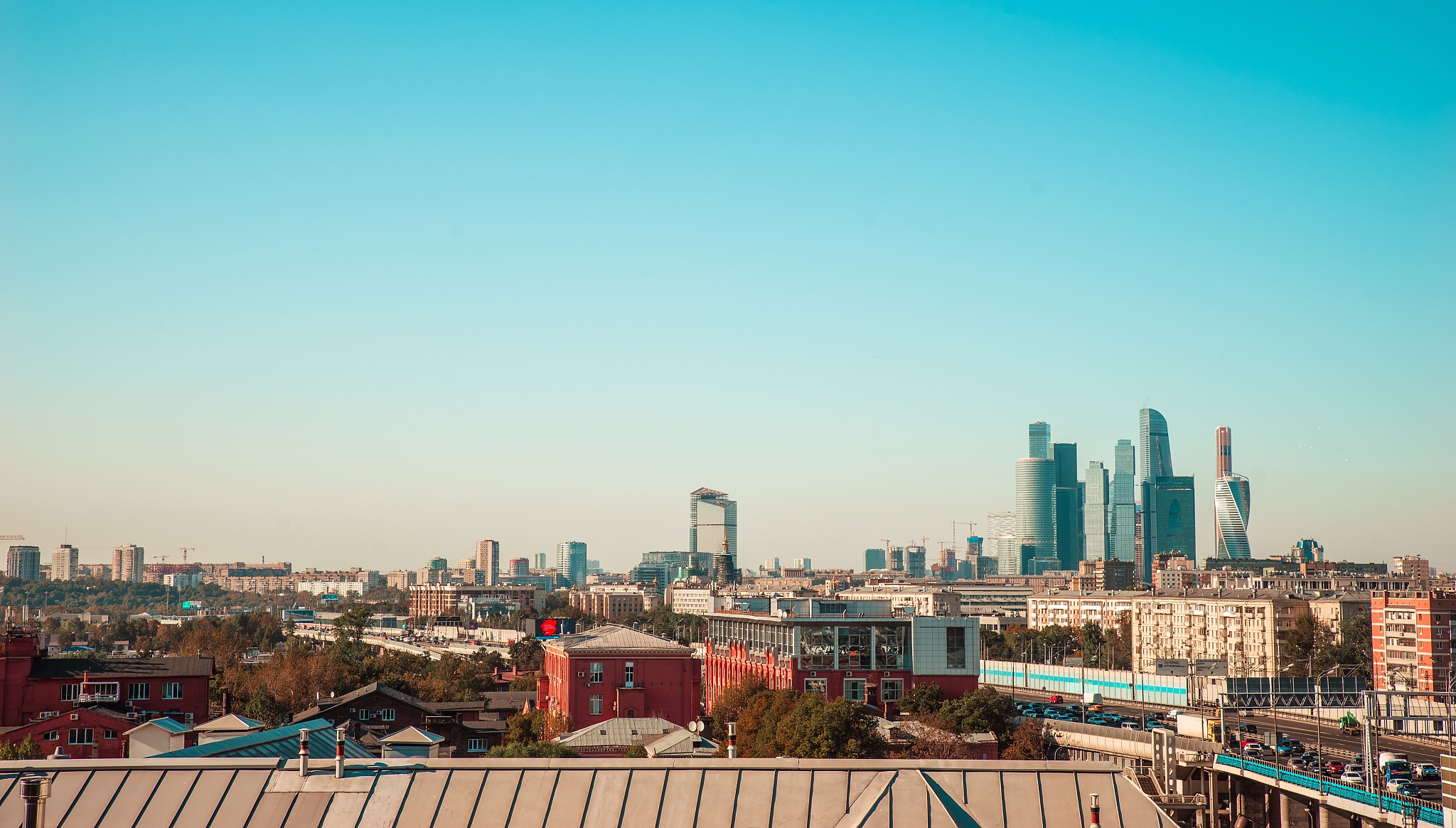 cityscape against clear sky