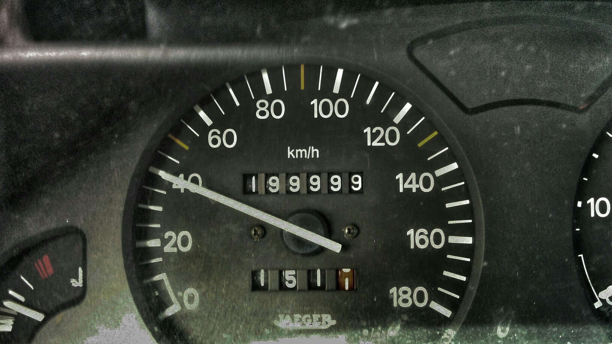 close-up of speedometer in car