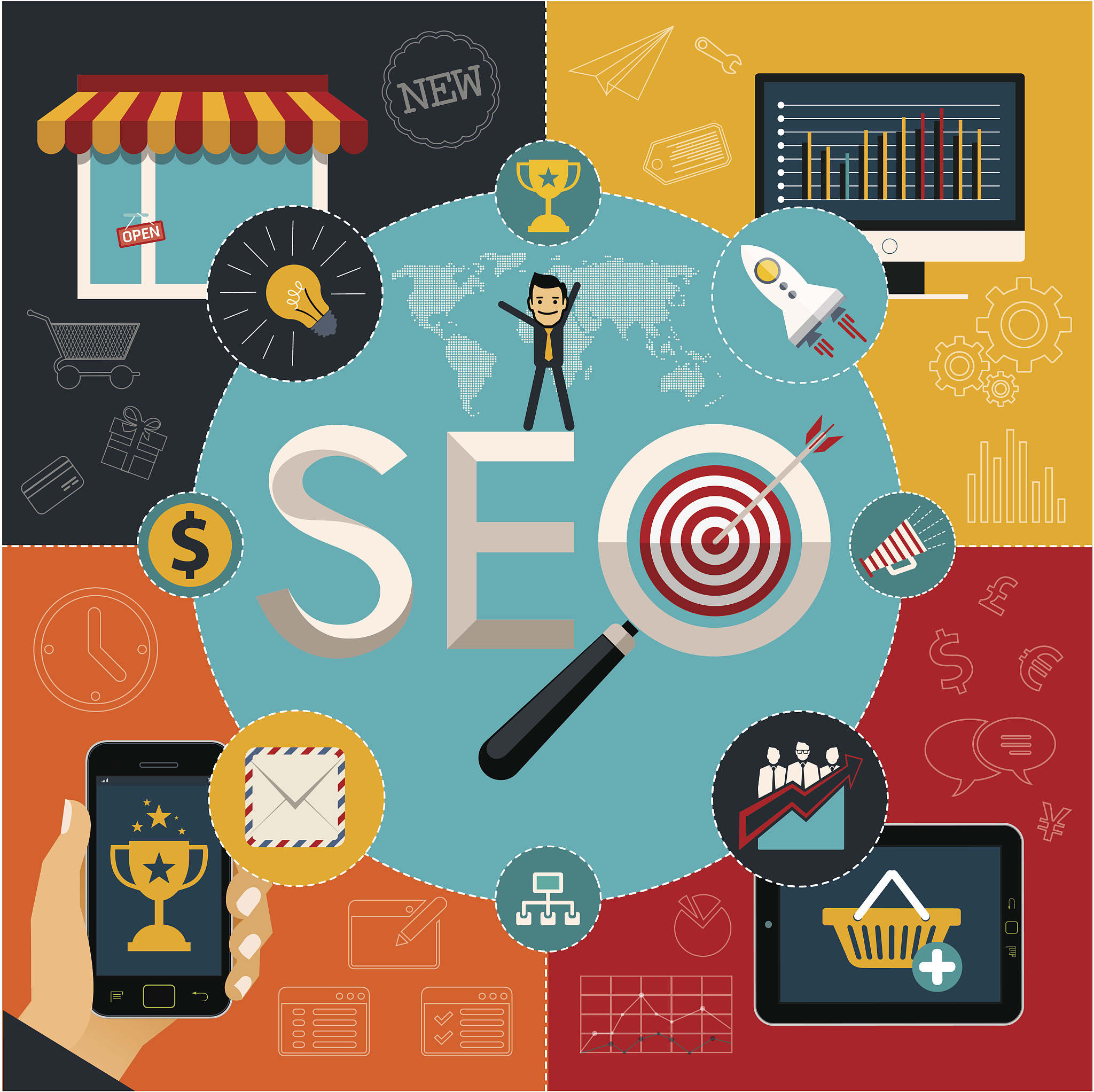 set of flat design seo concept web icons