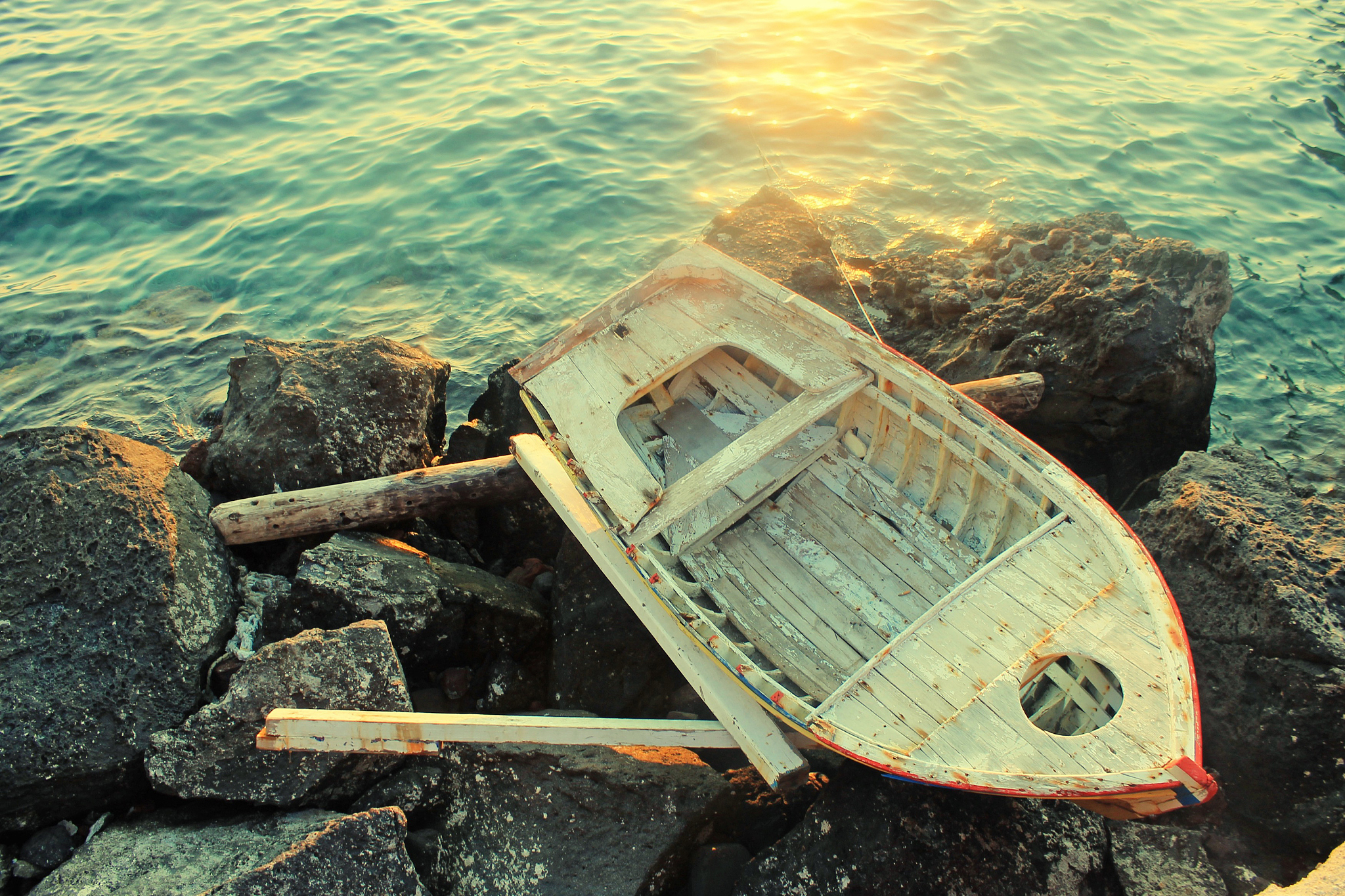 old wooden boat at a mediterranean sea(greece)