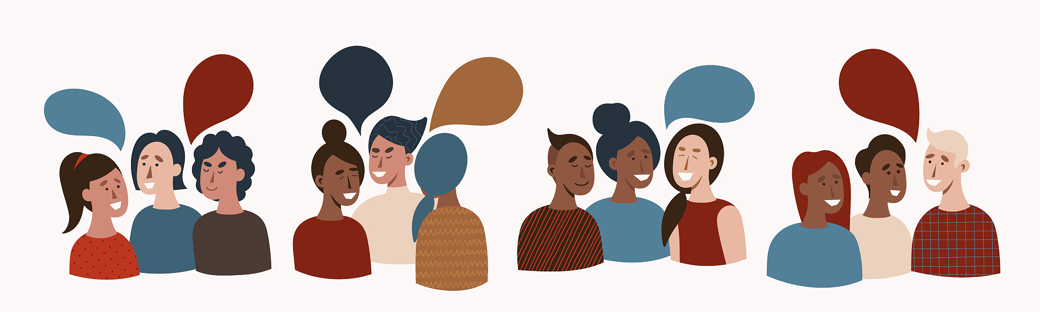 group of talking people. people with different emotions