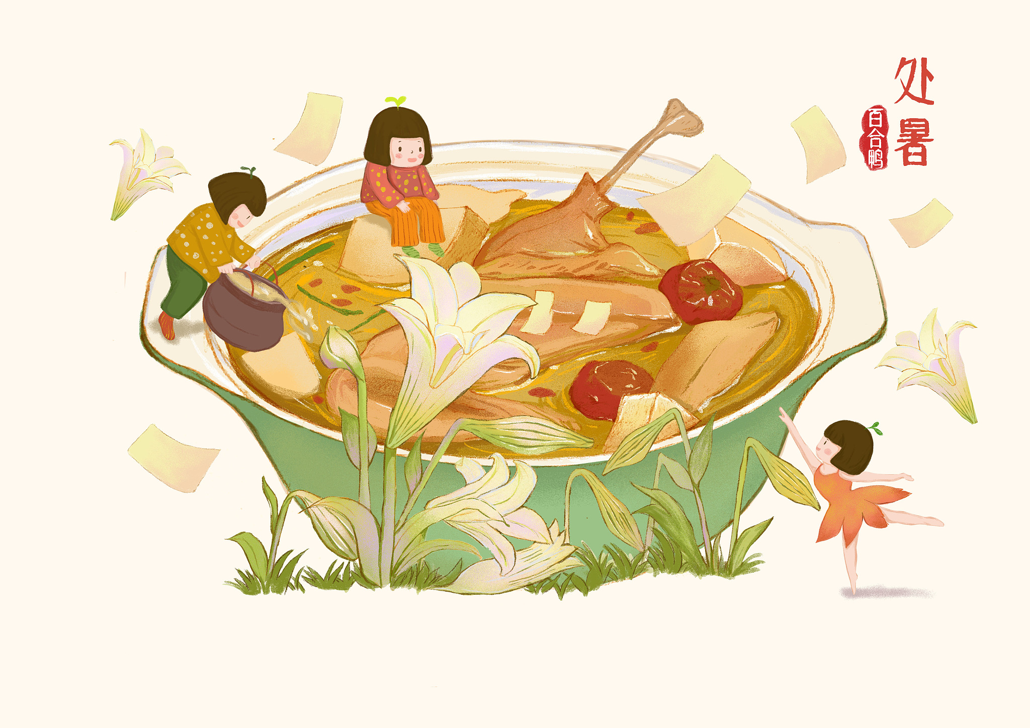 山药葛根玉米羹包装设计：中国风插画，展现美味与传统