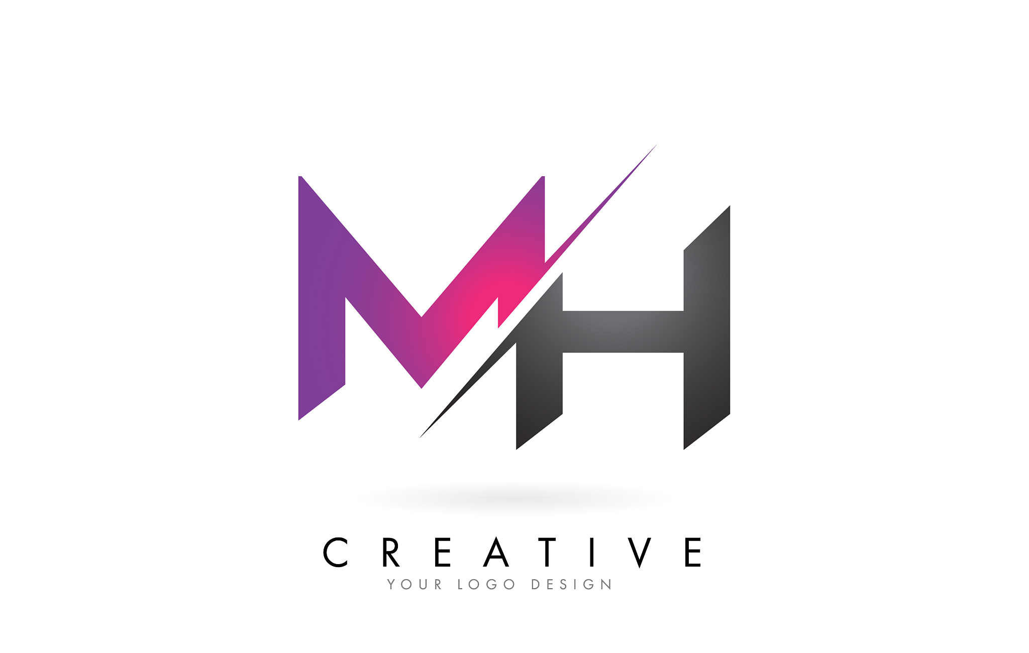 mh m h letter logo with color block design and