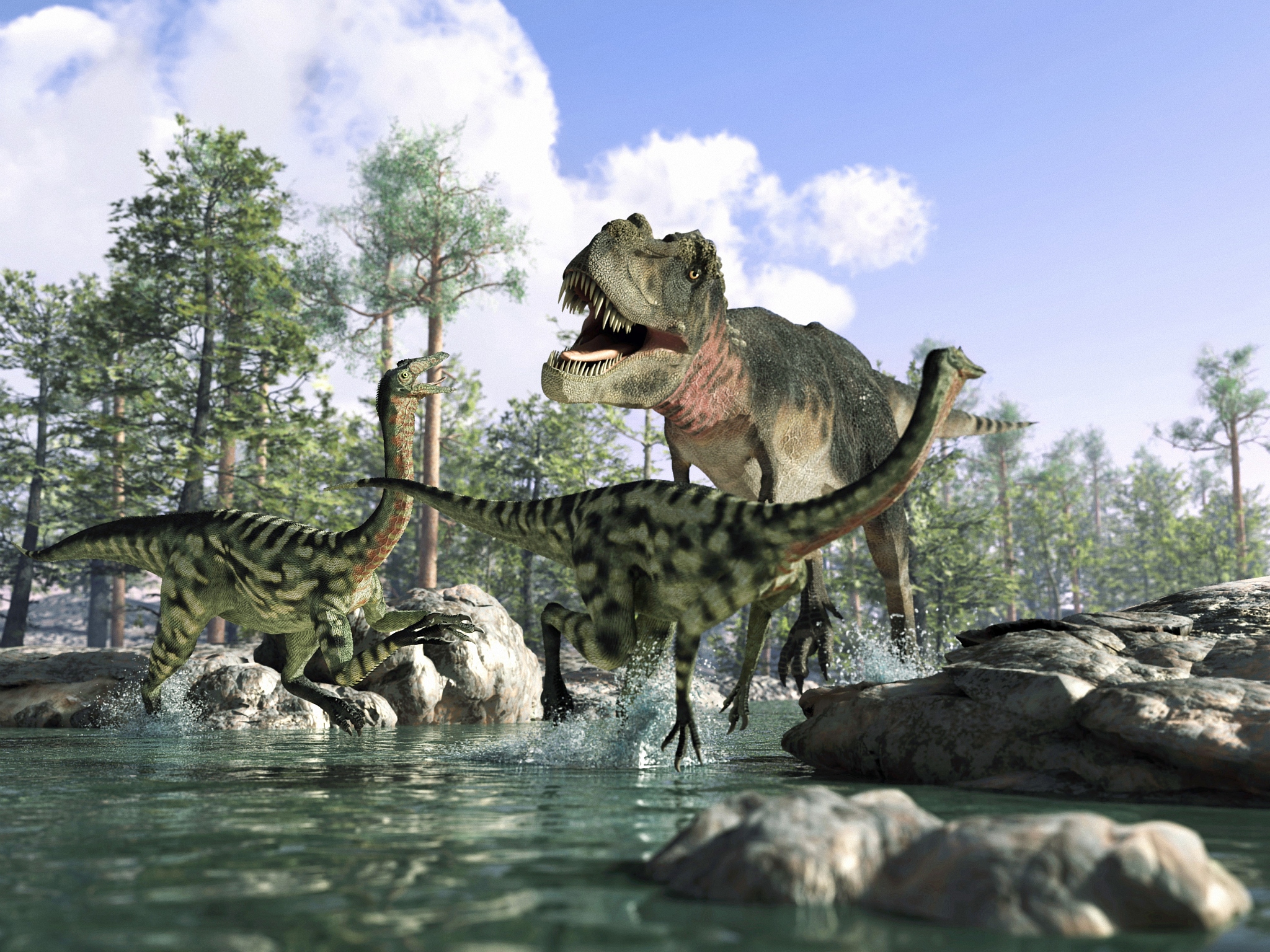 tyrannosaurus rex hunting, artwork